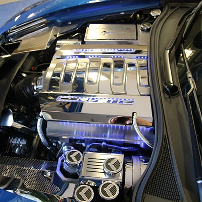 C7 Corvette Stingray Engine Caps - Carbon Fiber Inlay with C7 Crossed Flags Logo