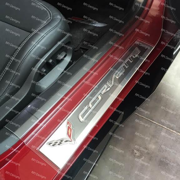 C7 Corvette Clear Door Sill Protectors With Logo