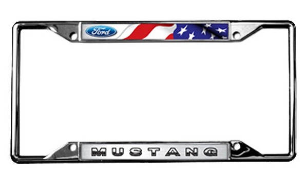 2015-2018 Ford Mustang License Plate Frame - Chrome Flags