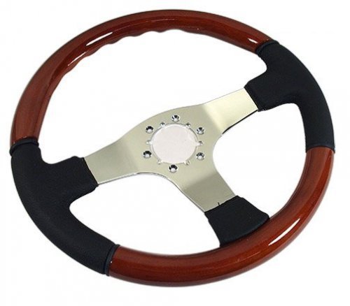 1968-1982 C3 Corvette Black Leather and Mahogany/Polished 3 Spoke Steering Wheel 1968-1982 C3 Corvette Black Leather and Mahogany/Polished 3 Spoke Steering Wheel