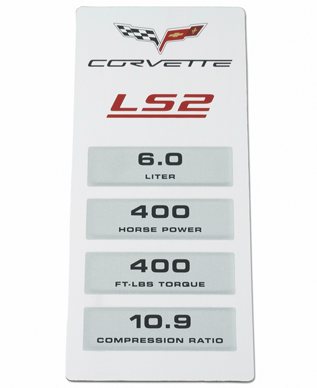 2005-2007 C6 LS2 Corvette Engine Data Plate