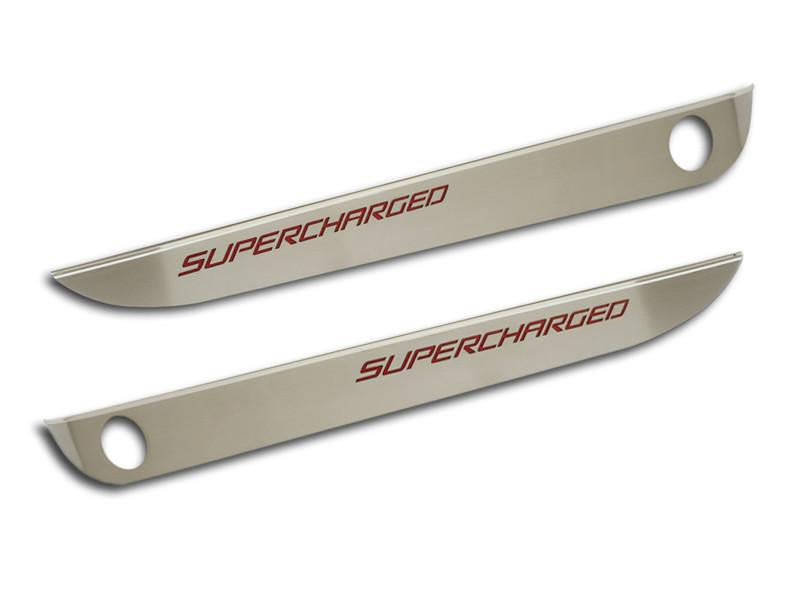 2005-2013 C6 Corvette Door Guards With Supercharged Inlay 2pc - Brushed Stainless, Choose Color