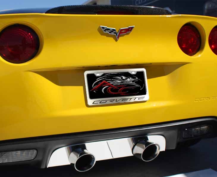 2005-2013 C6 Corvette License Plate Frame Corvette Inlay Lettering - Brushed Stainless, Choose Color