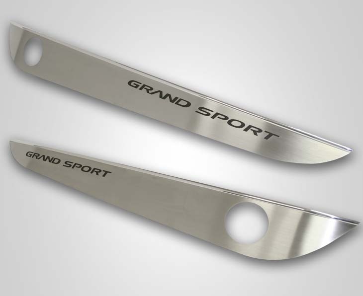 2010-2013 C6 Corvette Door Guards With Grand Sport Inlay 2pc - Brushed Stainless, Choose Color 