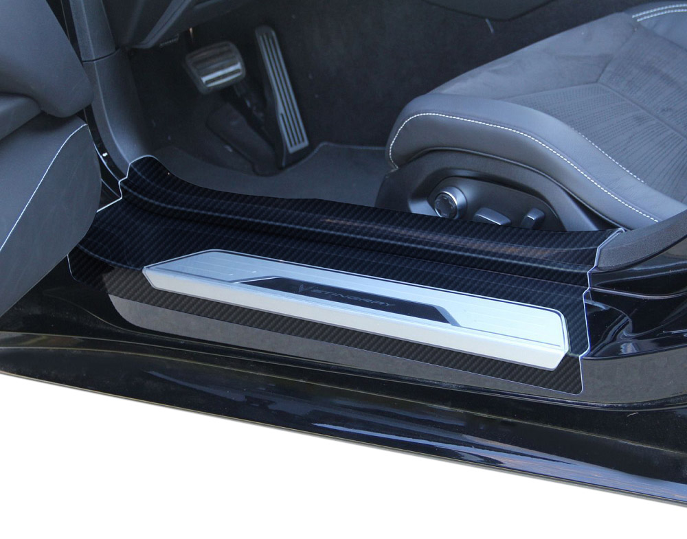 1953-2025 C8 Corvette Hydro Carbon Fiber Door Sill Guards W/Cut Out - Matte Clear