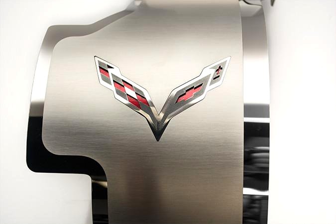 C7 Corvette Alternator Cover With Crossed Flags Emblem