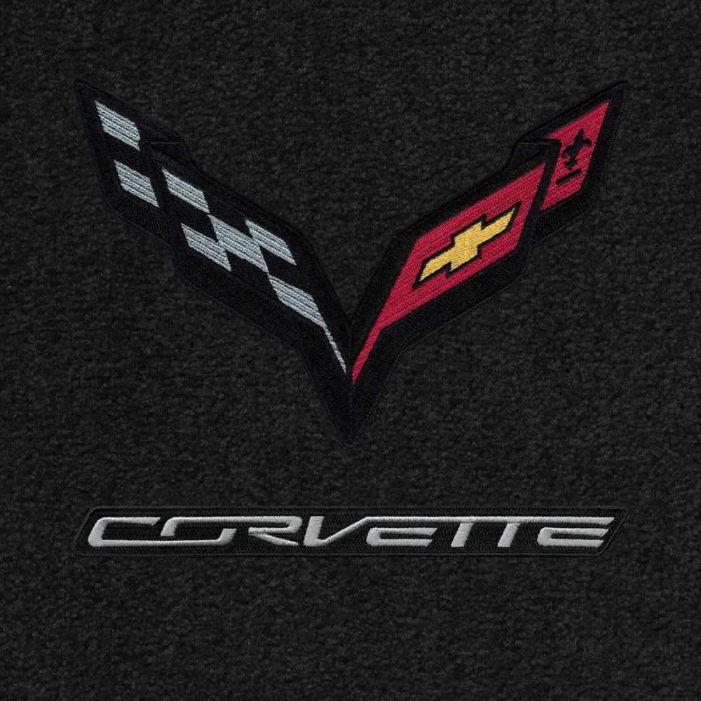 2014-2019 C7 Corvette Carbon Fiber Flag with Corvette Lettering Floor Mats Double Logo
