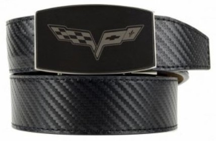 2005-2013 C6 Corvette Carbon Fiber Pattern Leather Belt w/Laser-Etched Black Buckle