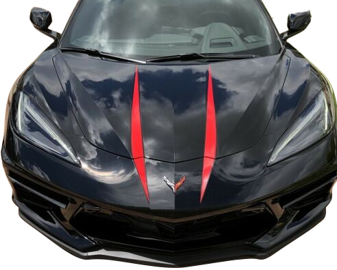 2020-2023 C8 Corvette Hood Stripes Decal - Pair Gloss Pearl Black No Cutout - Solid Stripes