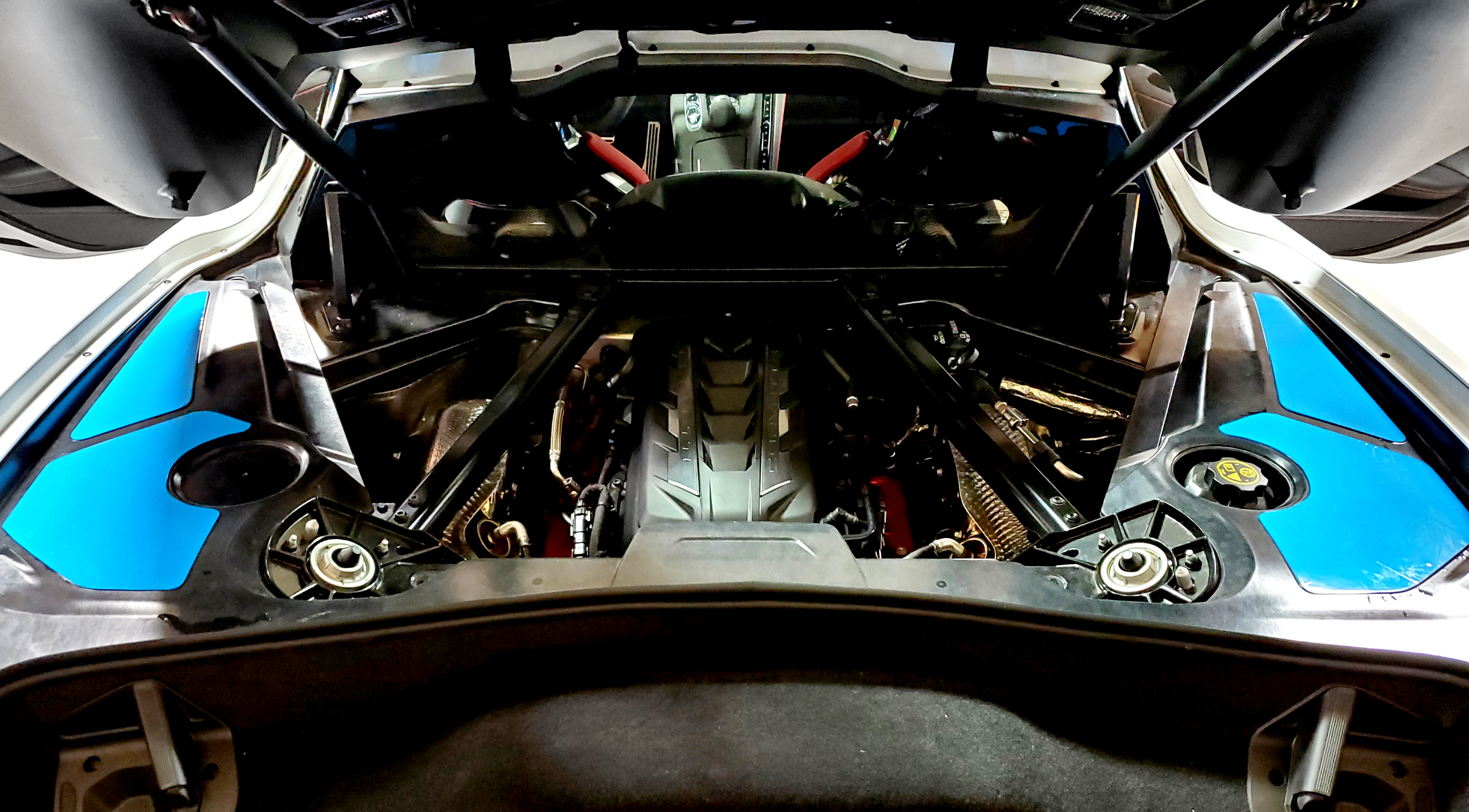 2020-2023 C8 Corvette Engine Bay Trim Panel Overlay Accents - 4pc - Black Carbon Fiber