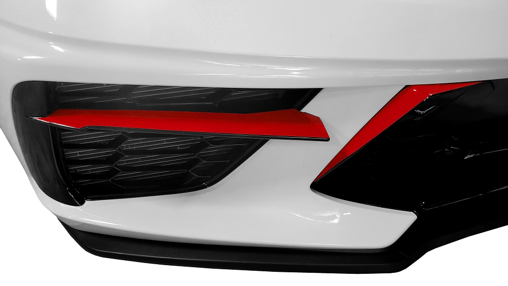 2020-2023 C8 Corvette Front Grille Enhancement Overlay Decal Set - 4pc - Red Gloss Carbon Fiber