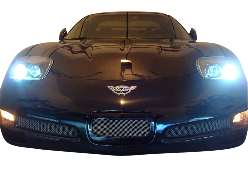 1997-2004 C5 Corvette Fixed C5-R Style Headlights - Chrome W/35w Low/High HIDs & Relay Kit