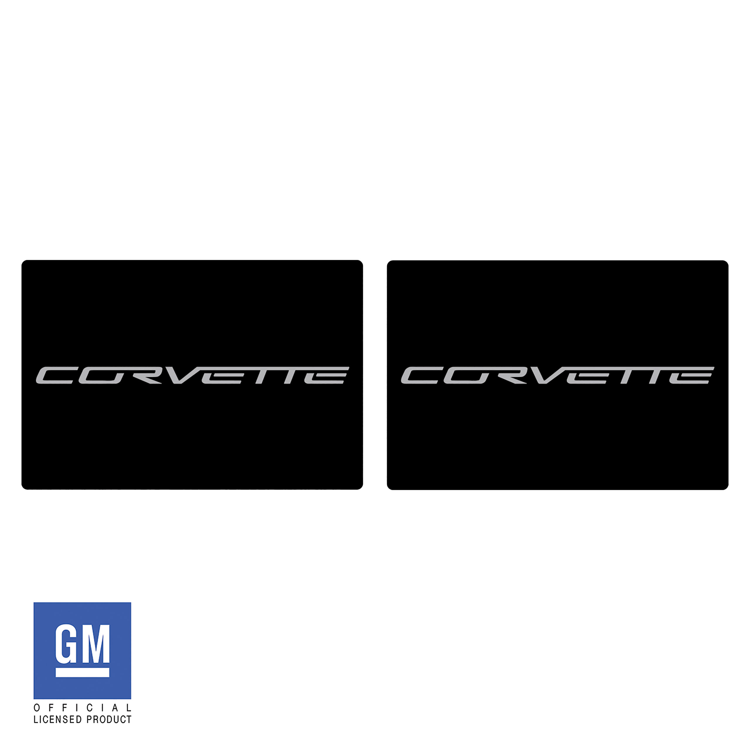 2005-2013 C6 Corvette Sunvisor Label Covers - Matte Black W/Gloss Gray Corvette Script