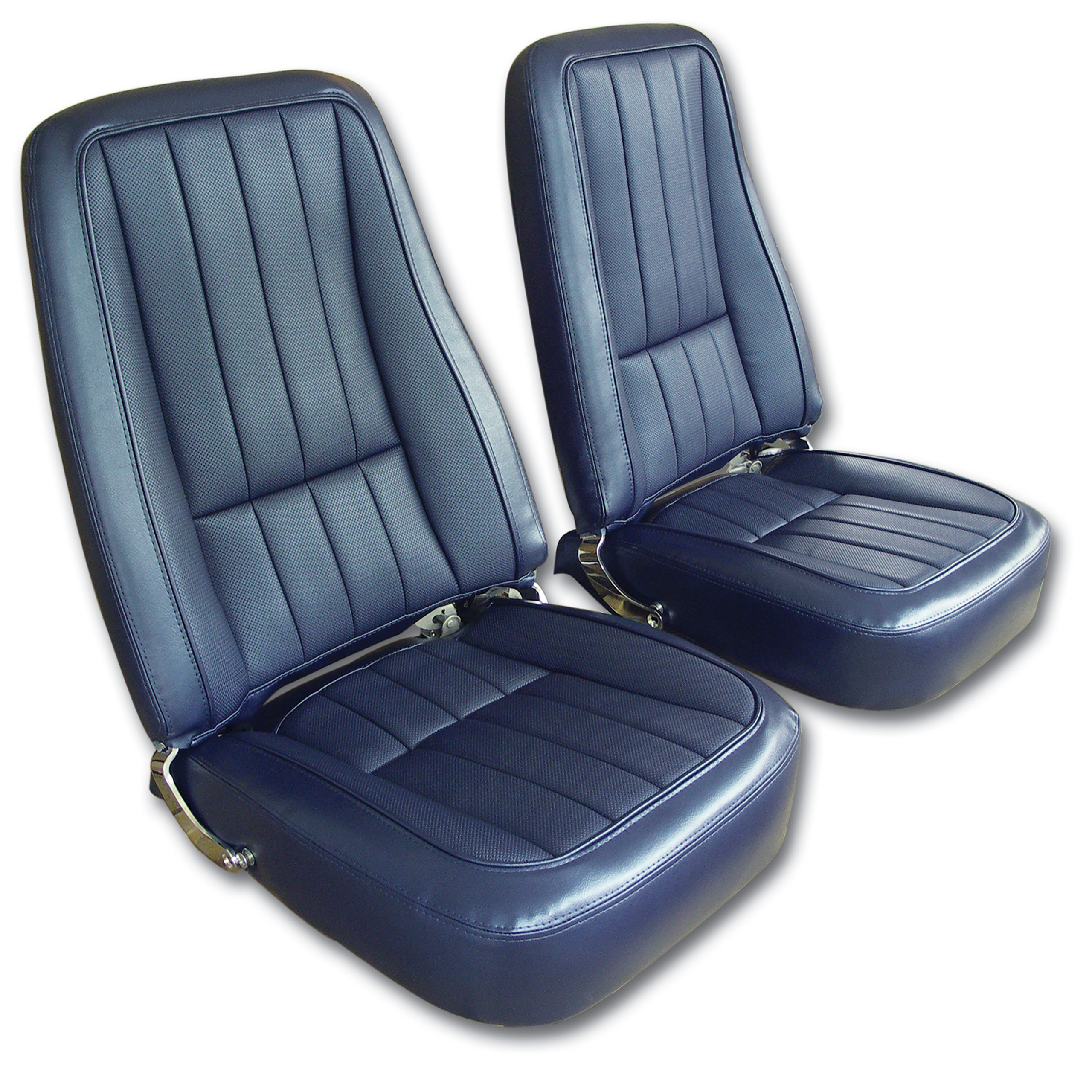 1968 C3 Corvette Mounted Seats Dark Blue Vinyl First Design With Headrest Bracket