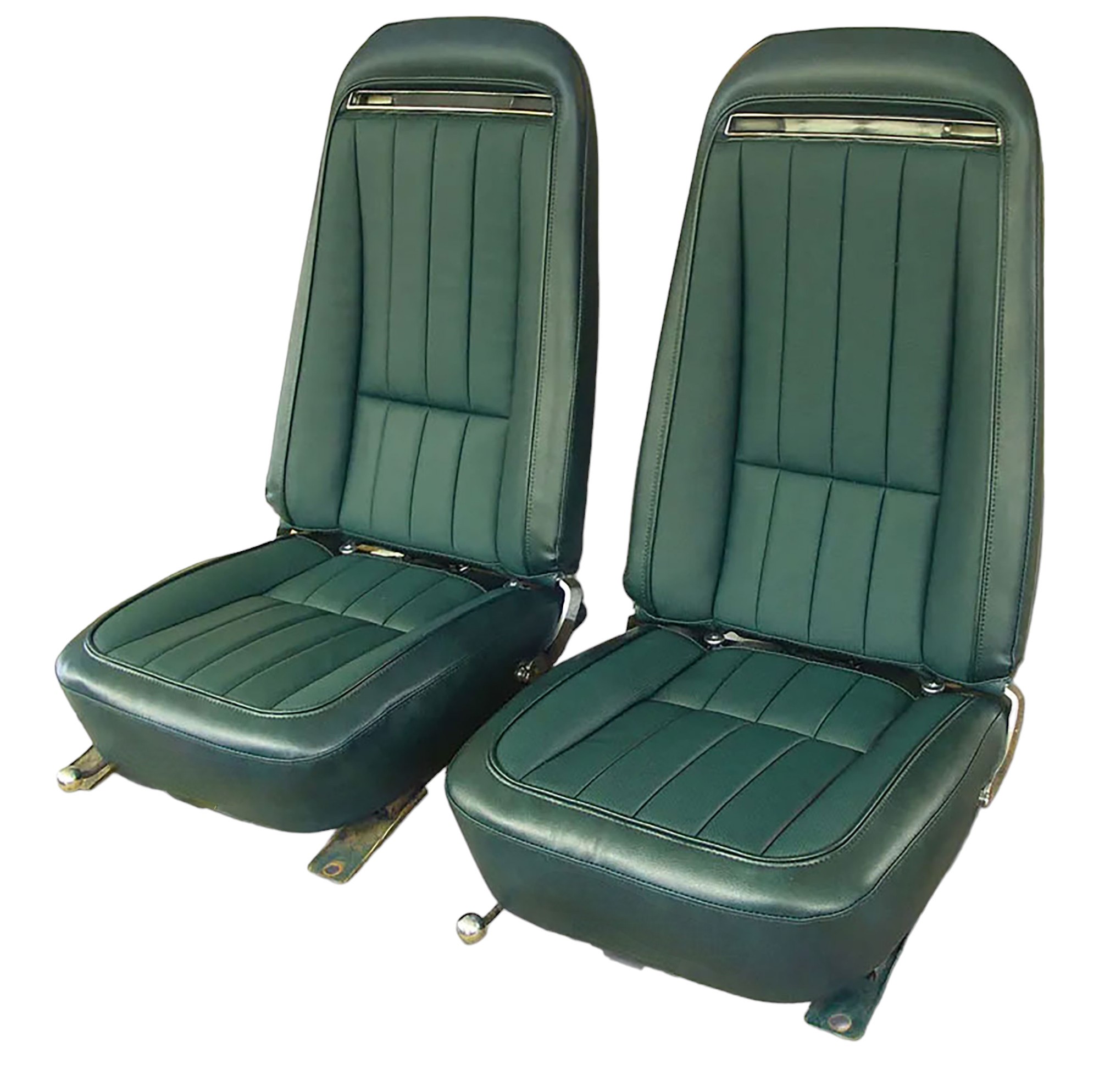 1970 C3 Corvette Mounted Seats Green Vinyl With Shoulder Harness