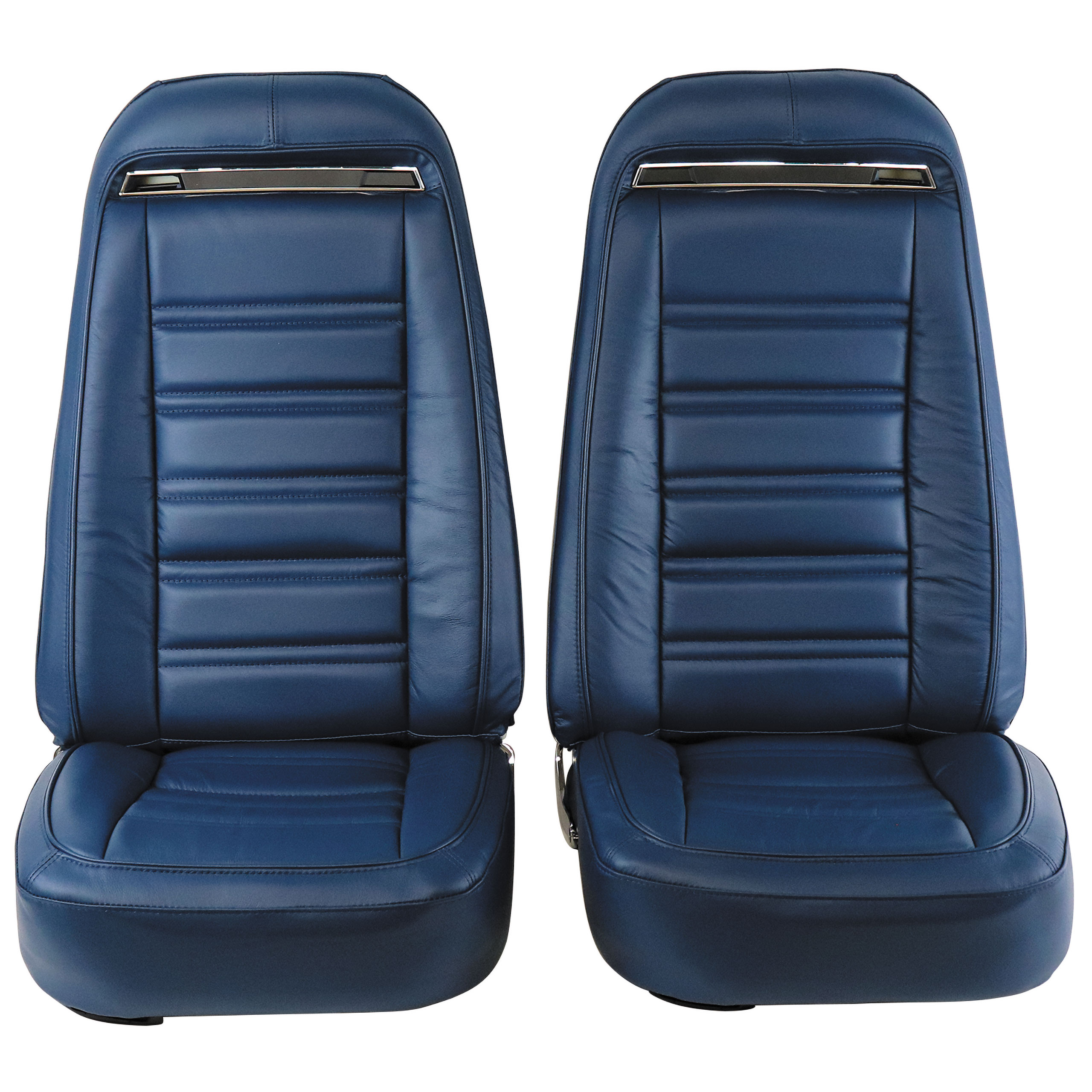 1972 C3 Corvette Mounted Seats Royal Blue Leather Vinyl With Shoulder Harness