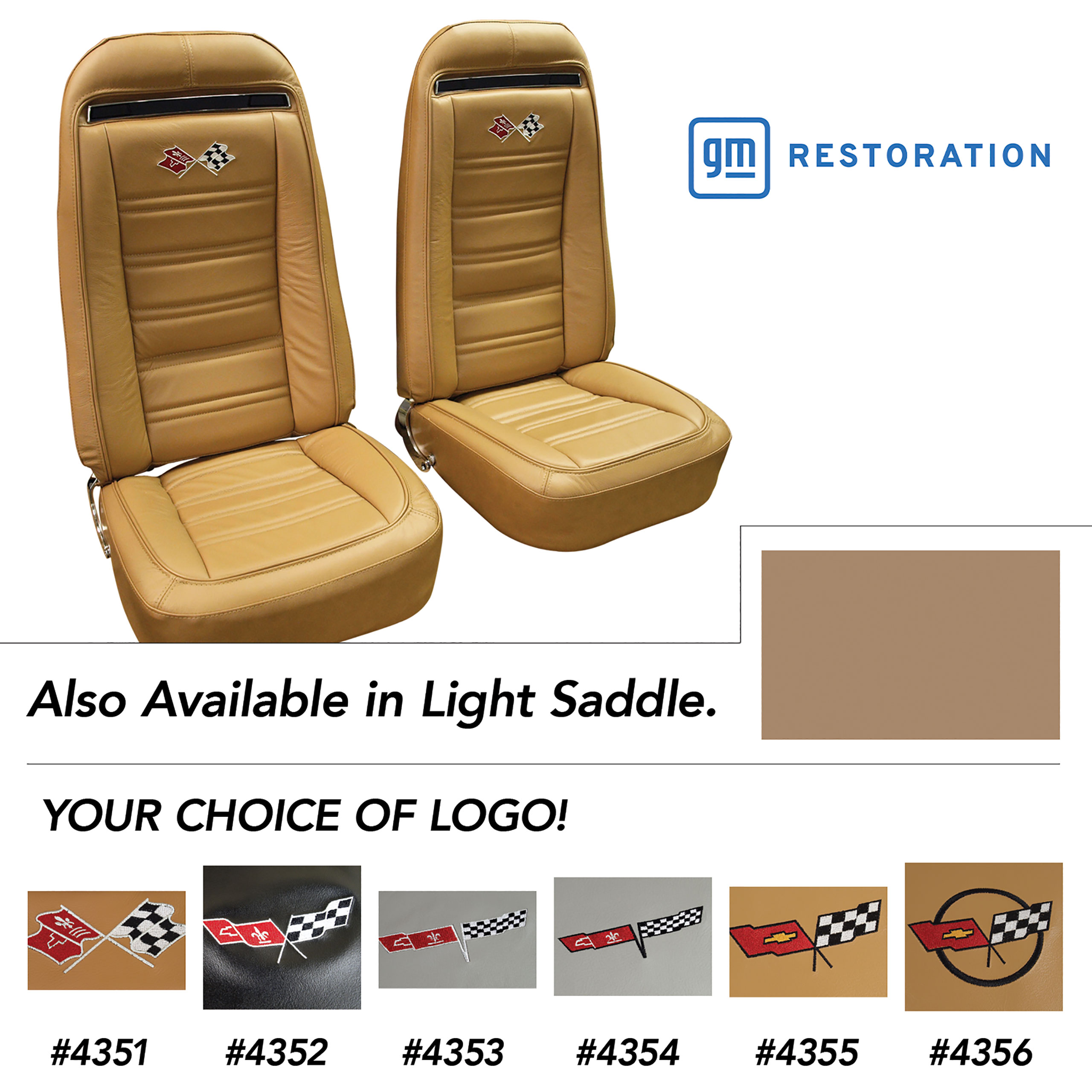 1972 C3 Corvette Embroidered 100% Leather Seat Covers - Light Saddle