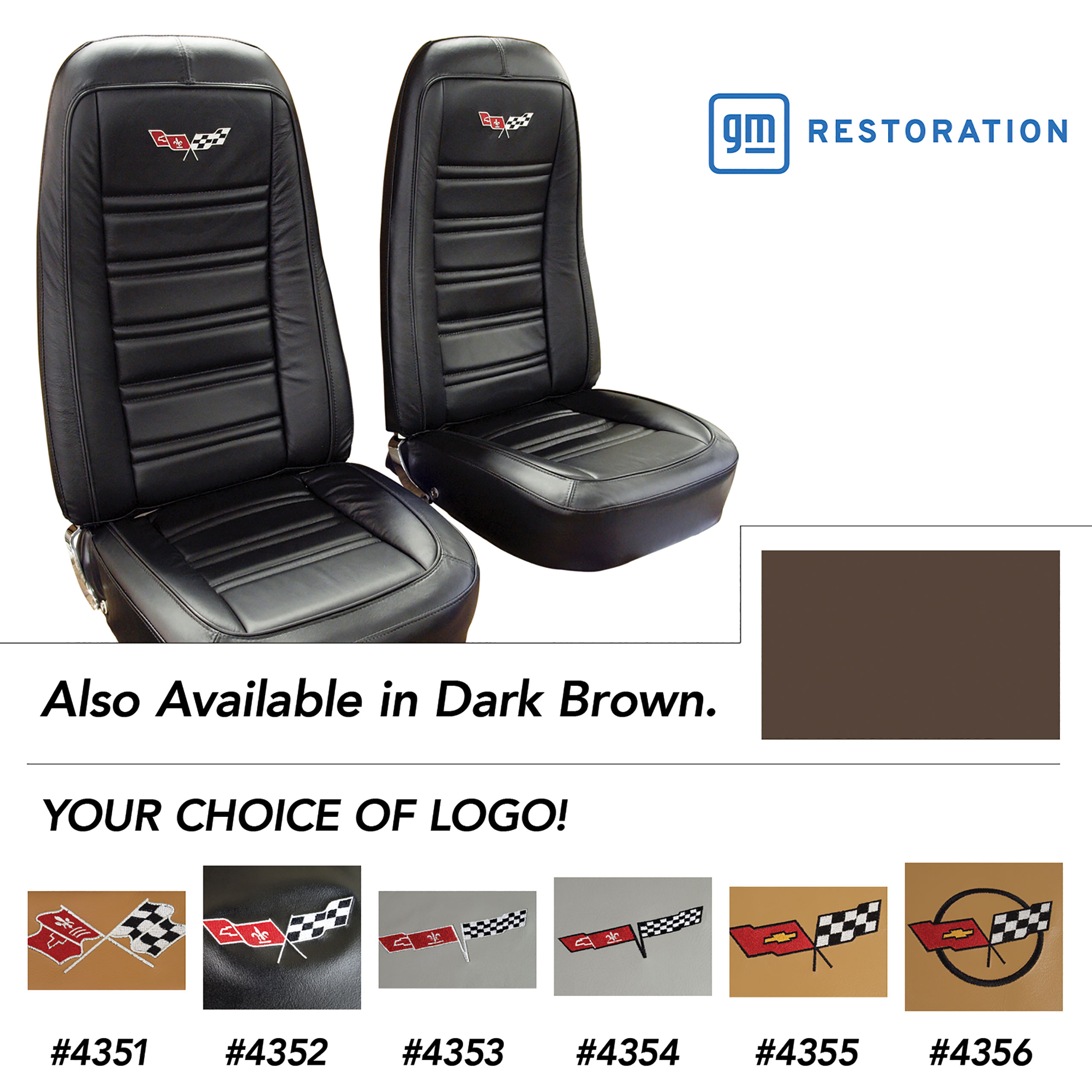 1973 C3 Corvette Embroidered 100% Leather Seat Covers - Dark Saddle
