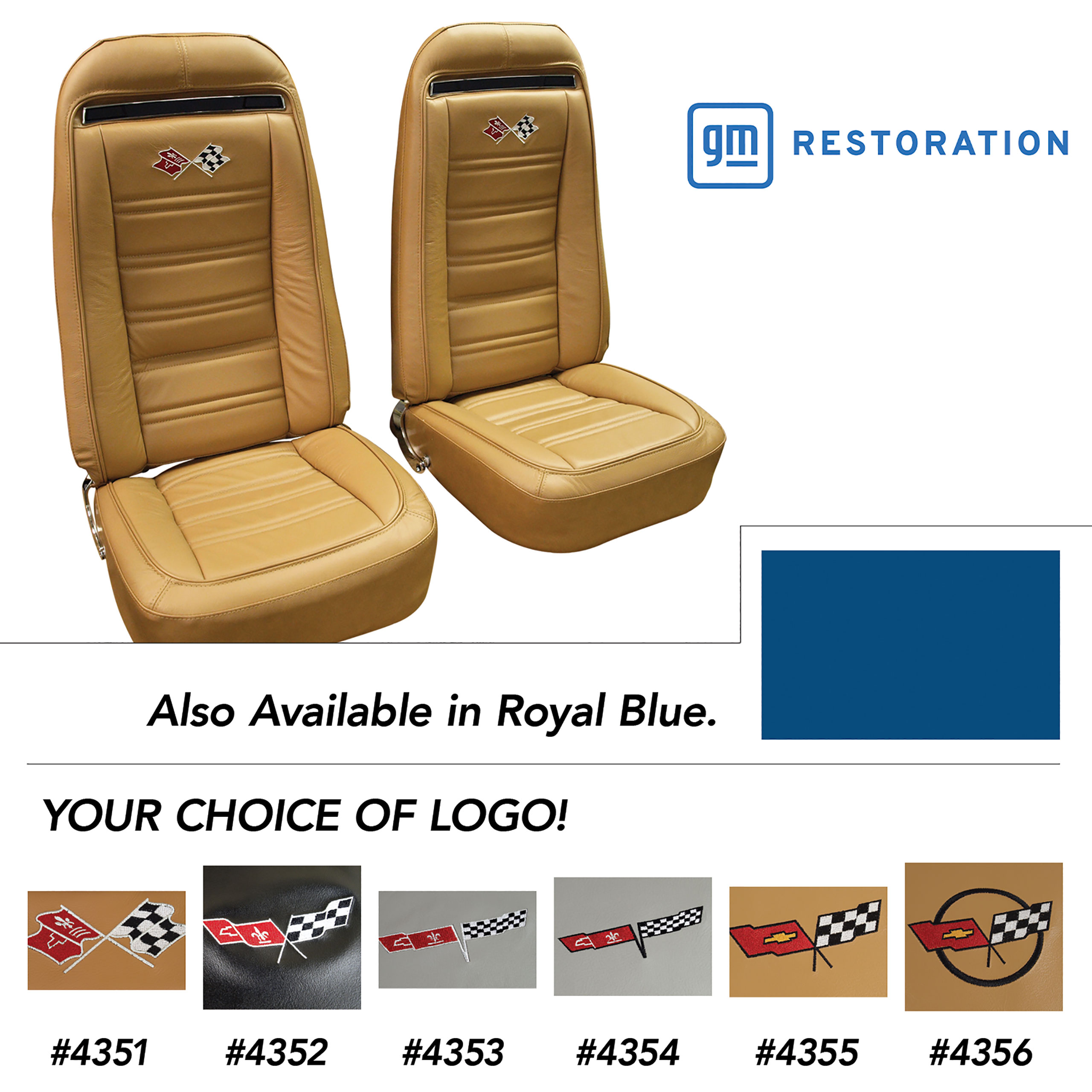 1972 C3 Corvette Embroidered 100% Leather Seat Covers - Royal Blue
