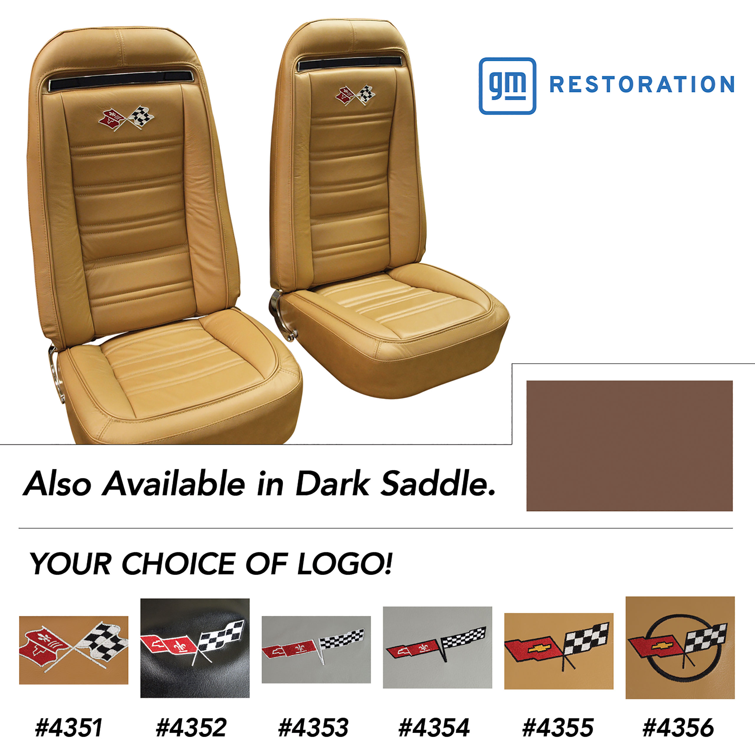 1972 C3 Corvette Embroidered 100% Leather Seat Covers - Dark Saddle