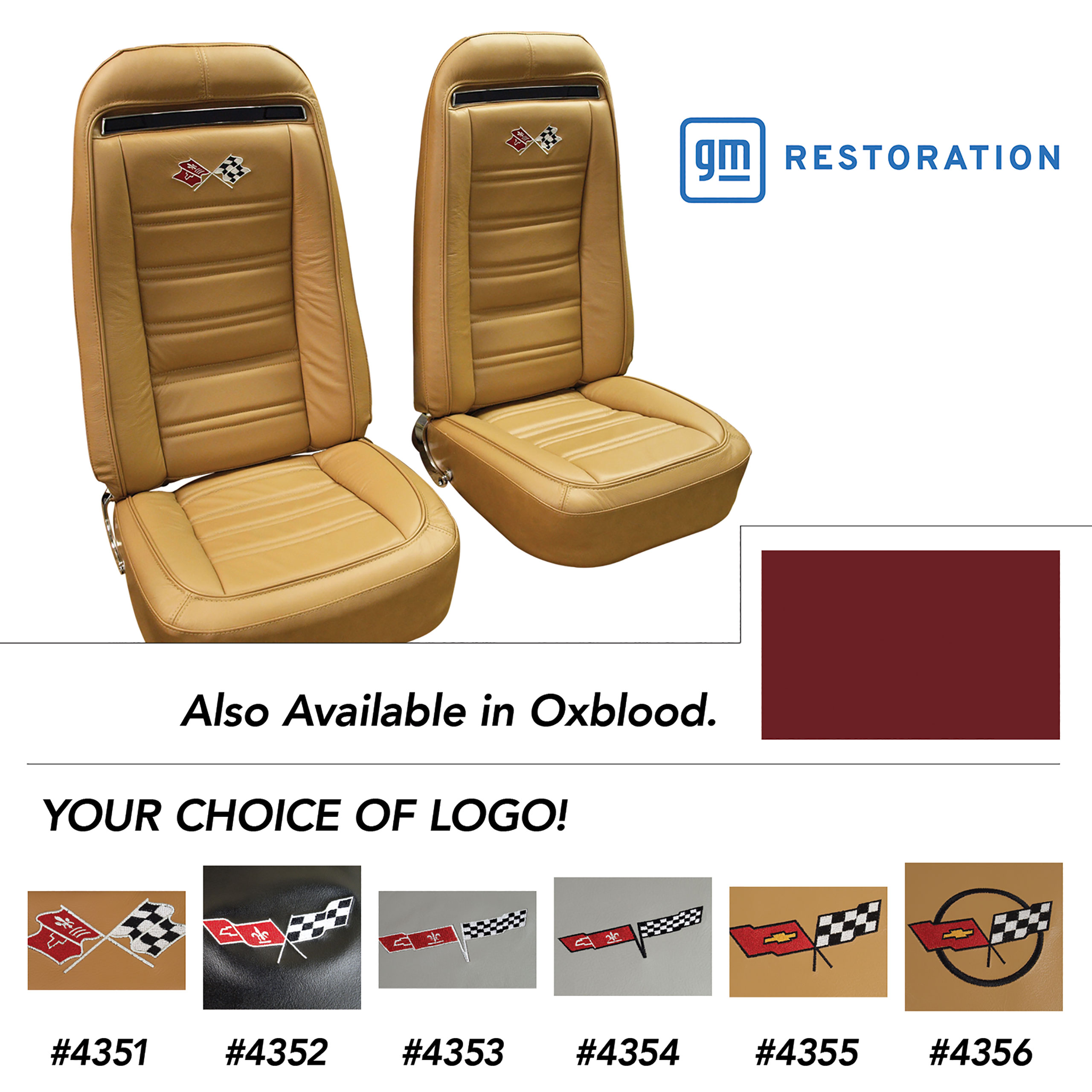 1975 C3 Corvette Embroidered 100% Leather Seat Covers - Oxblood