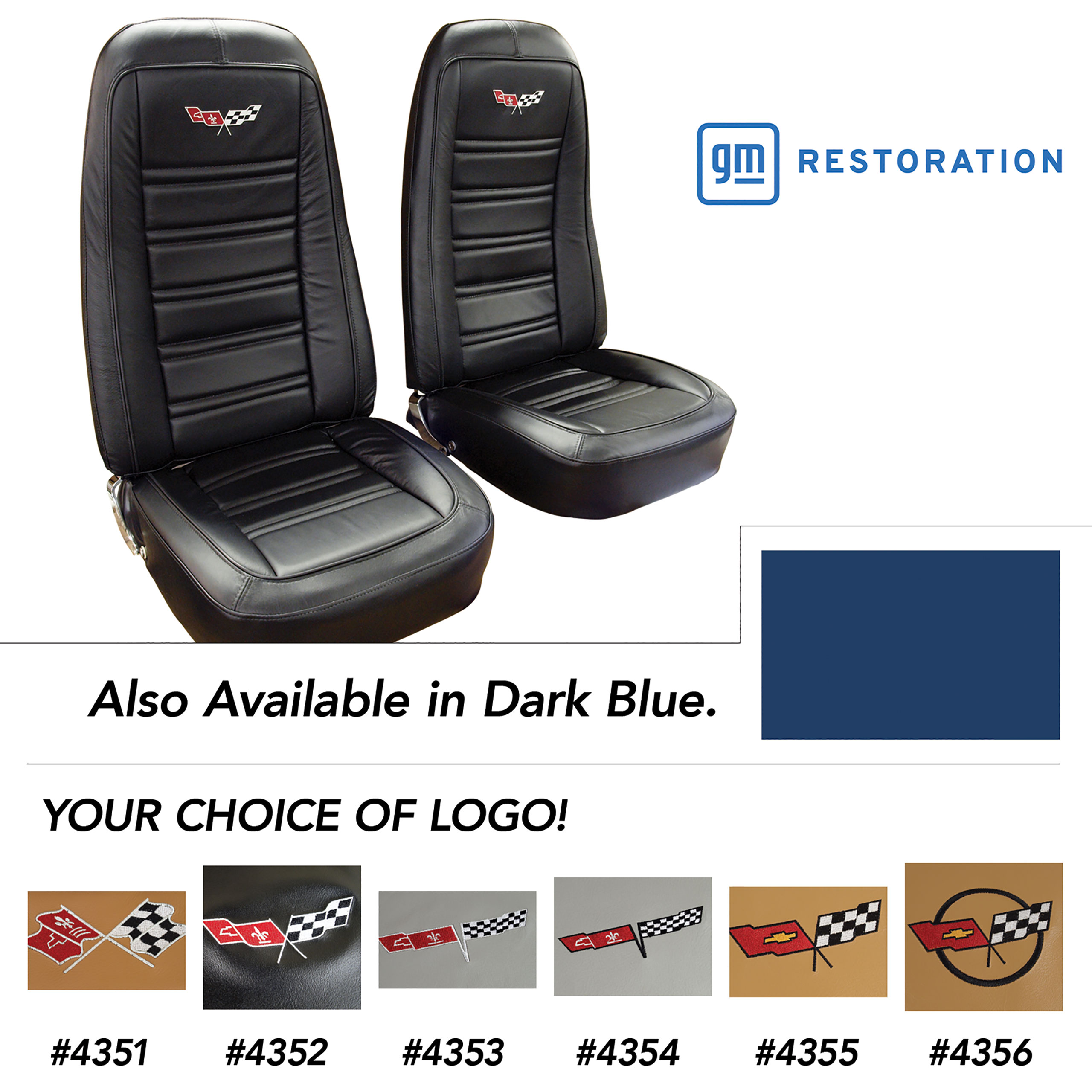 1975 C3 Corvette Embroidered 100% Leather Seat Covers - Dark Blue