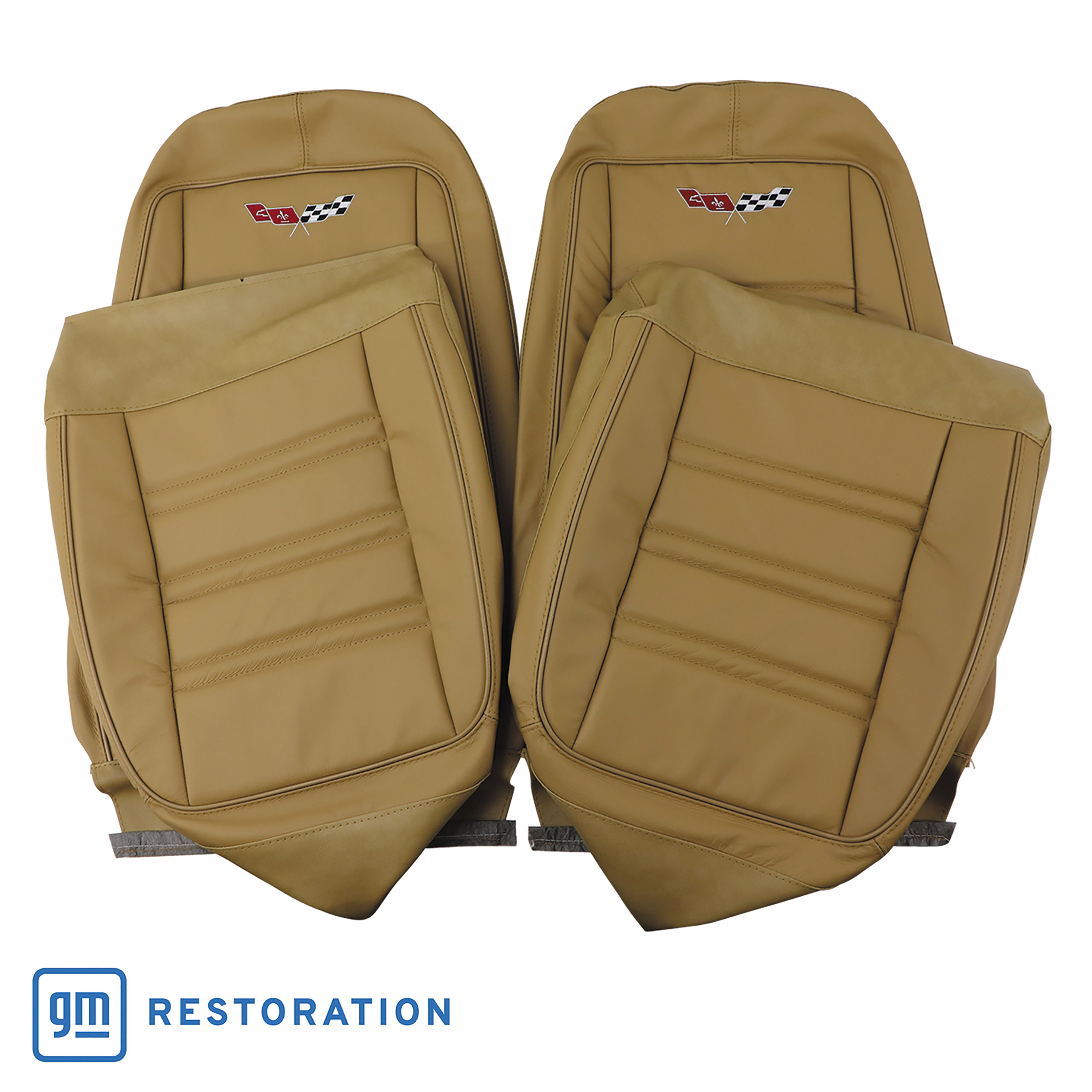 1976-1977 C3 Corvette Embroidered OE Style Seat Covers - Buckskin Leather/Vinyl