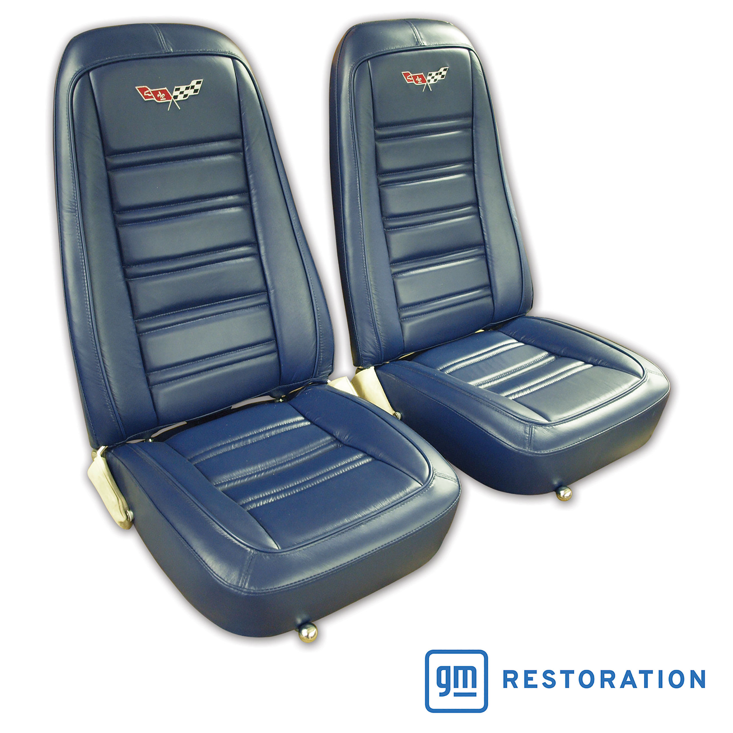 1977 C3 Corvette Embroidered 100% Leather Seat Covers - Dark Blue