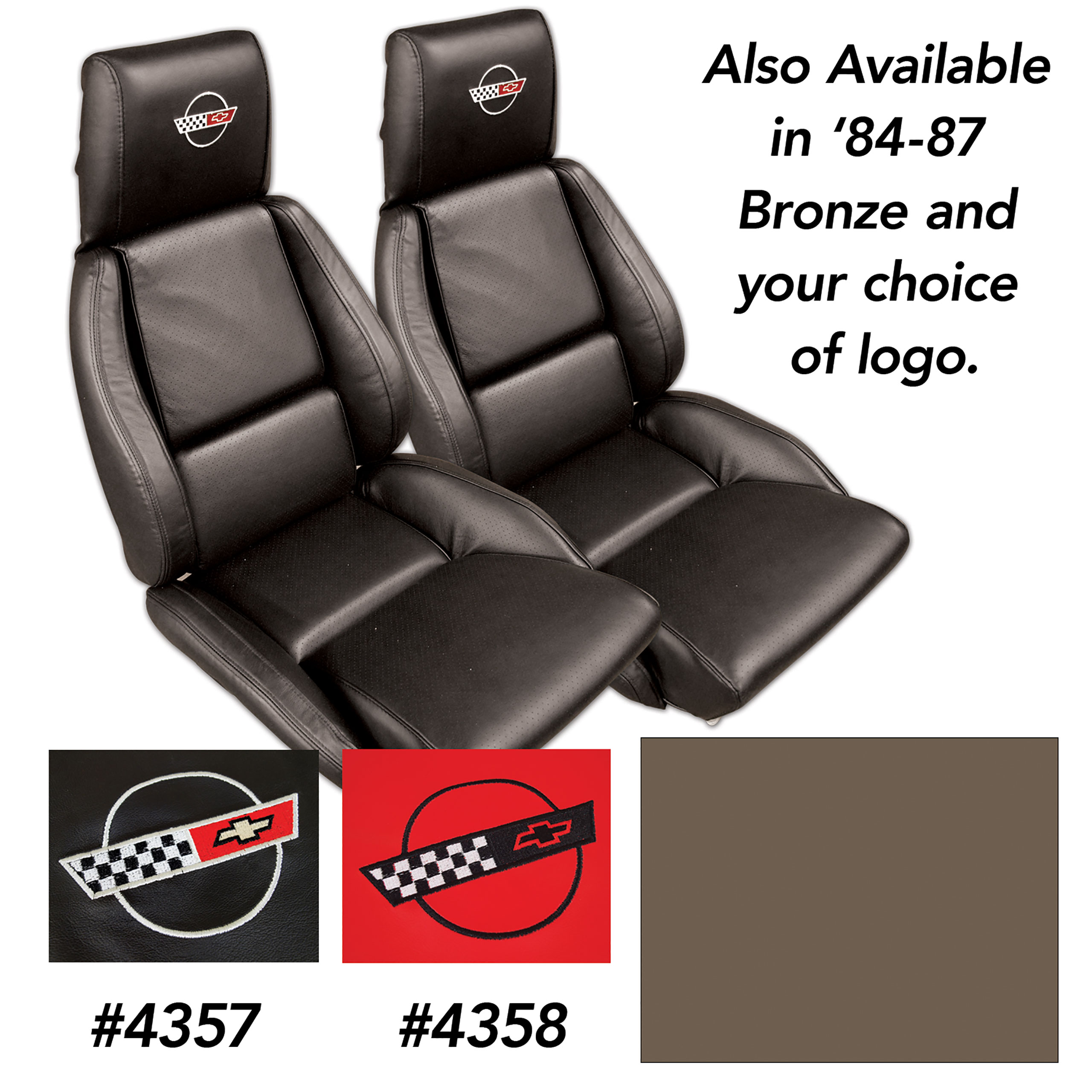 1984-1987 C4 Corvette OE Style Embroidered Standard Leather Seat Covers W/OE Perf Inserts - Bronze