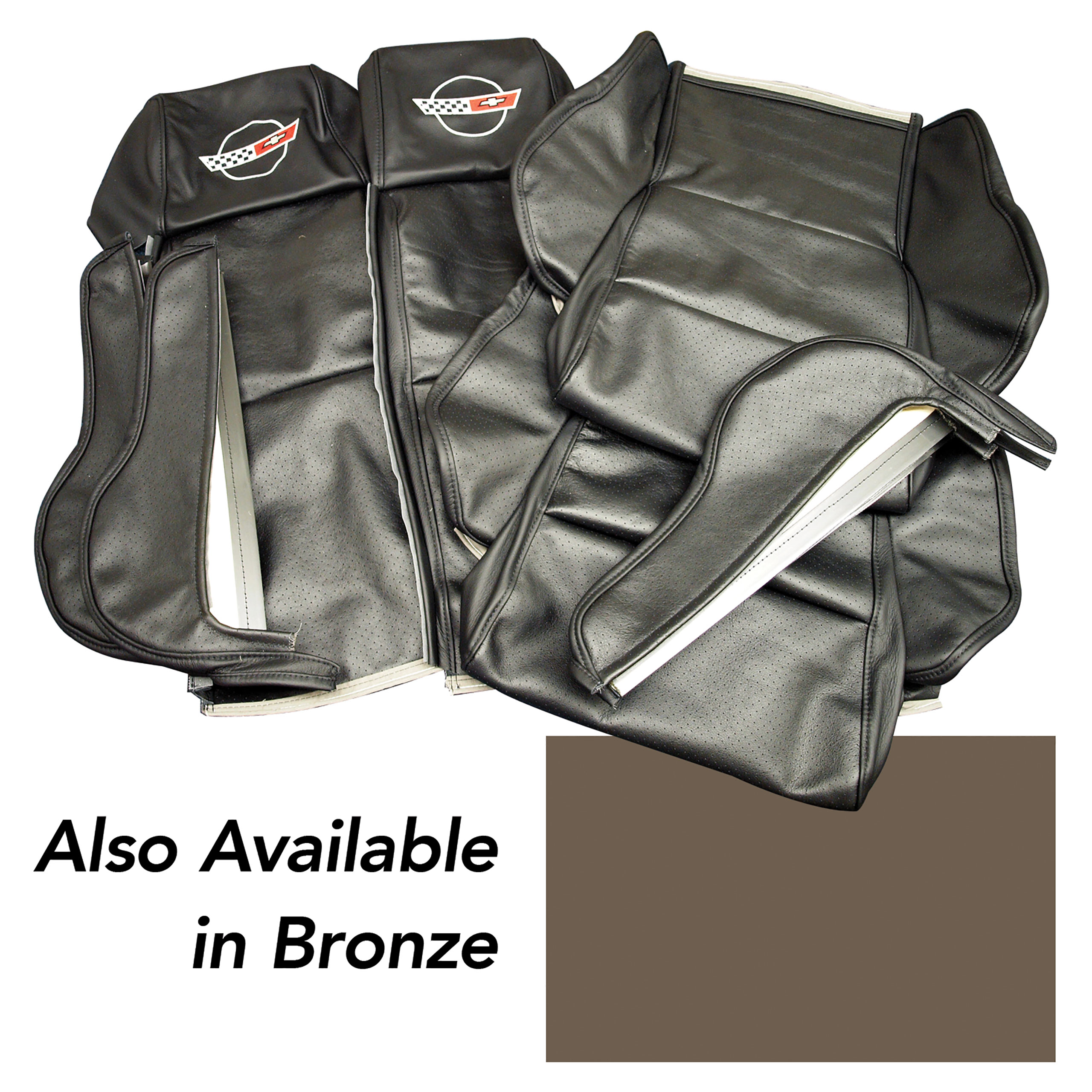 1984-1987 C4 Corvette OE Style Embroidered Sport Leather Seat Covers - Bronze