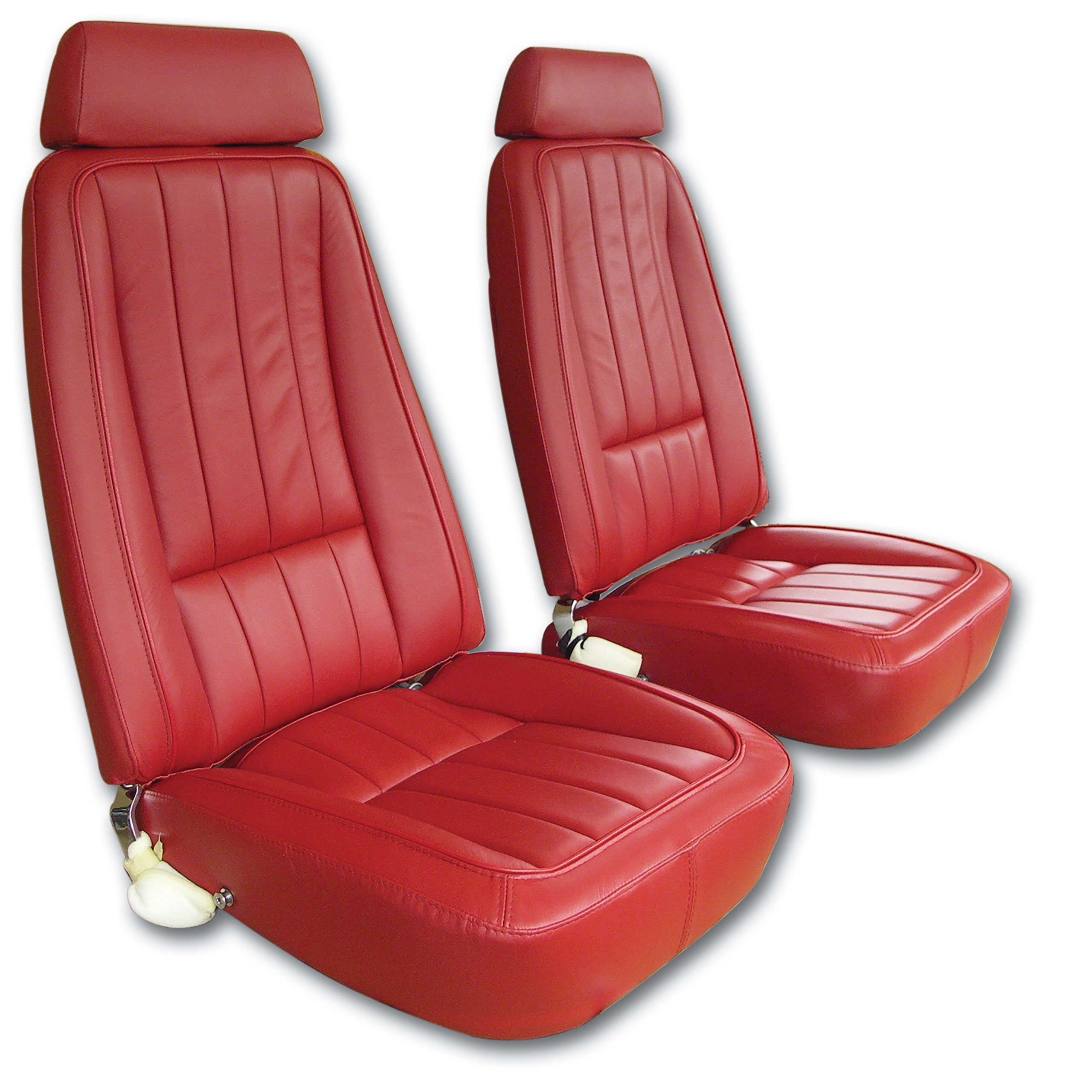 1969 C3 Corvette Mounted Seats Red "Leather-Like" Vinyl With Headrest Bracket
