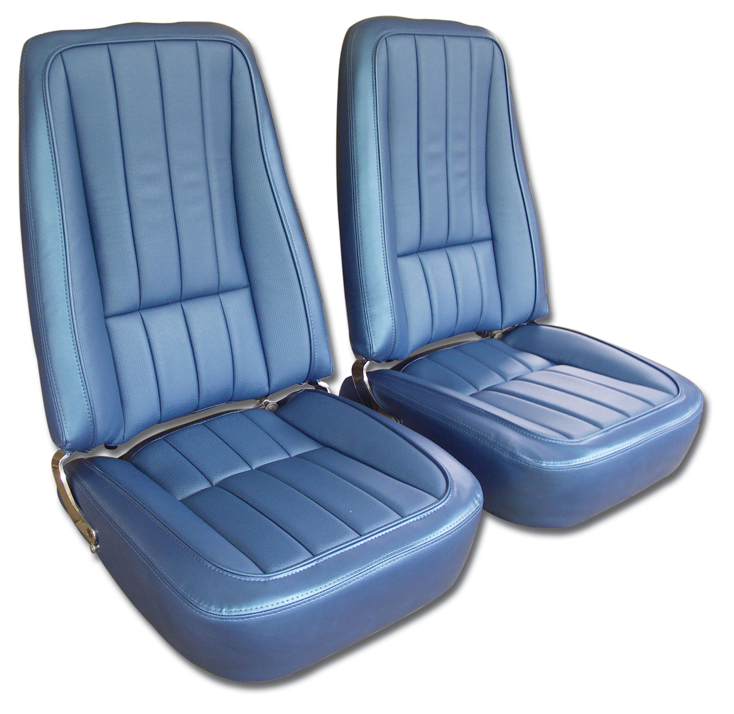 1969 C3 Corvette Mounted Seats Bright Blue "Leather-Like" Vinyl With Headrest Bracket