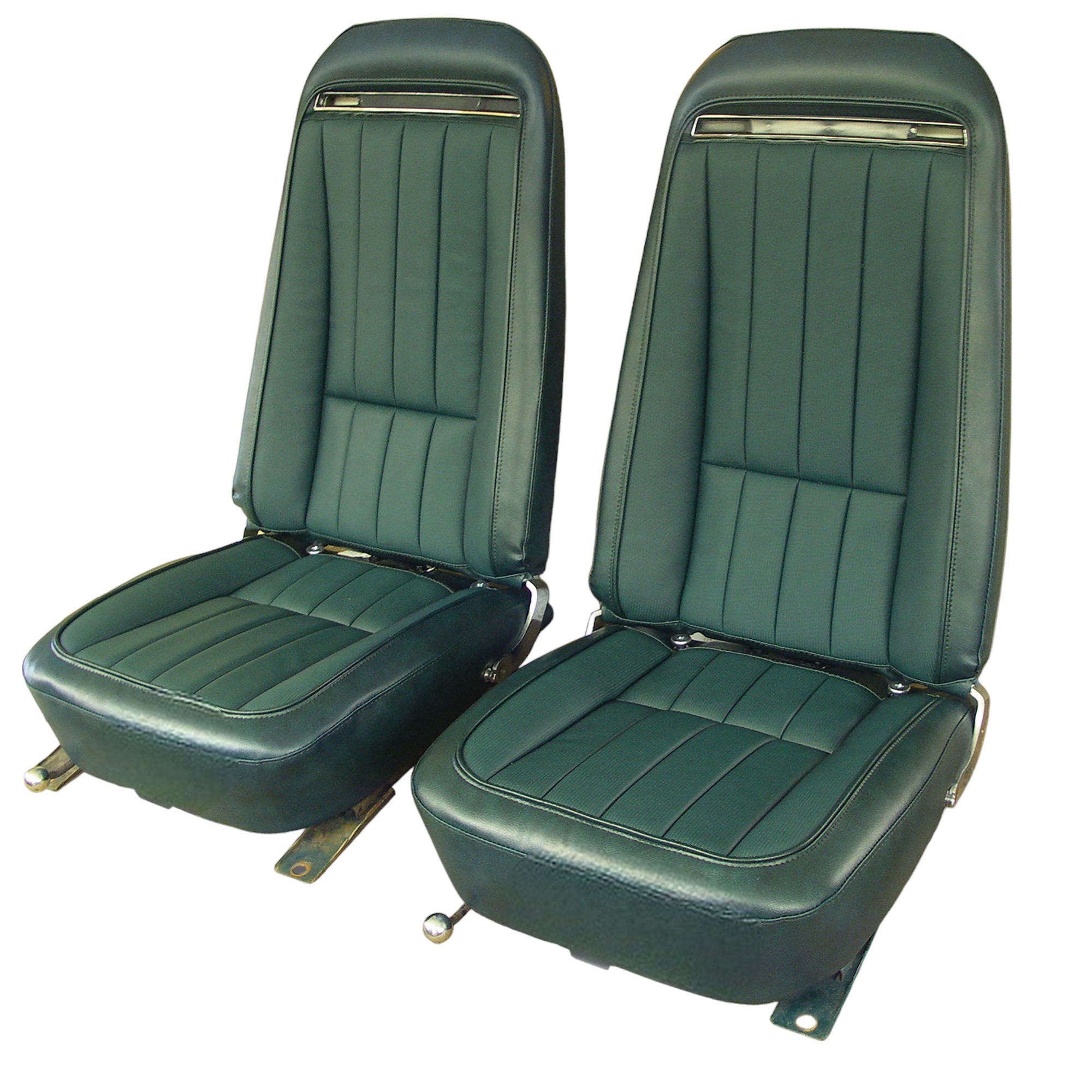 1971 C3 Corvette Mounted Seats Green "Leather-Like" Vinyl With Shoulder Harness