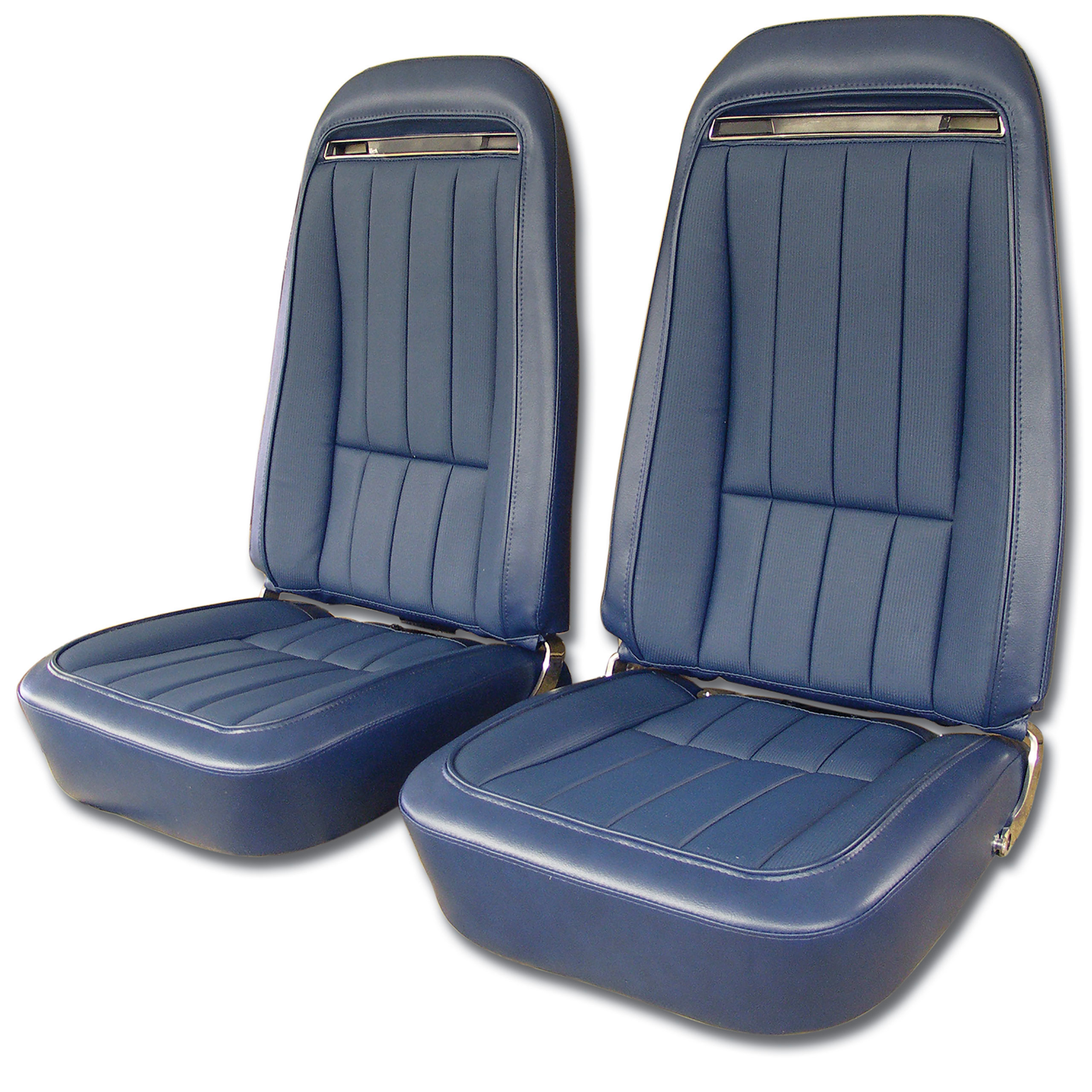 1971 C3 Corvette Mounted Seats Royal Blue "Leather-Like" Vinyl With Shoulder Harness