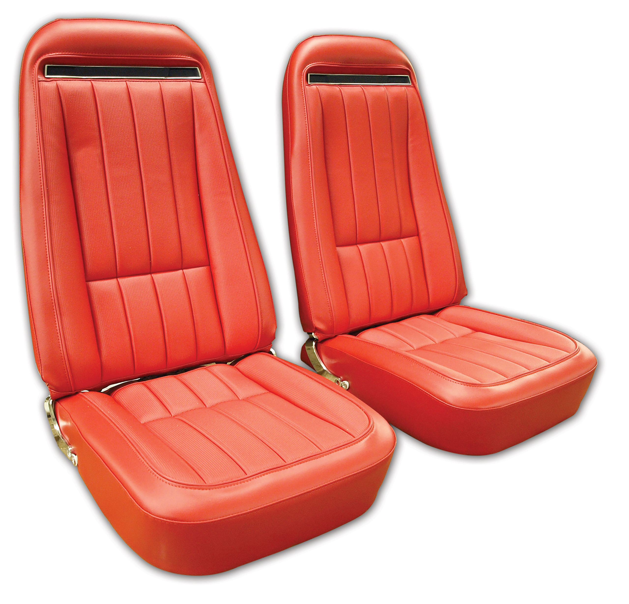 1972 C3 Corvette Mounted Seats Red "Leather-Like" Vinyl With Shoulder Harness