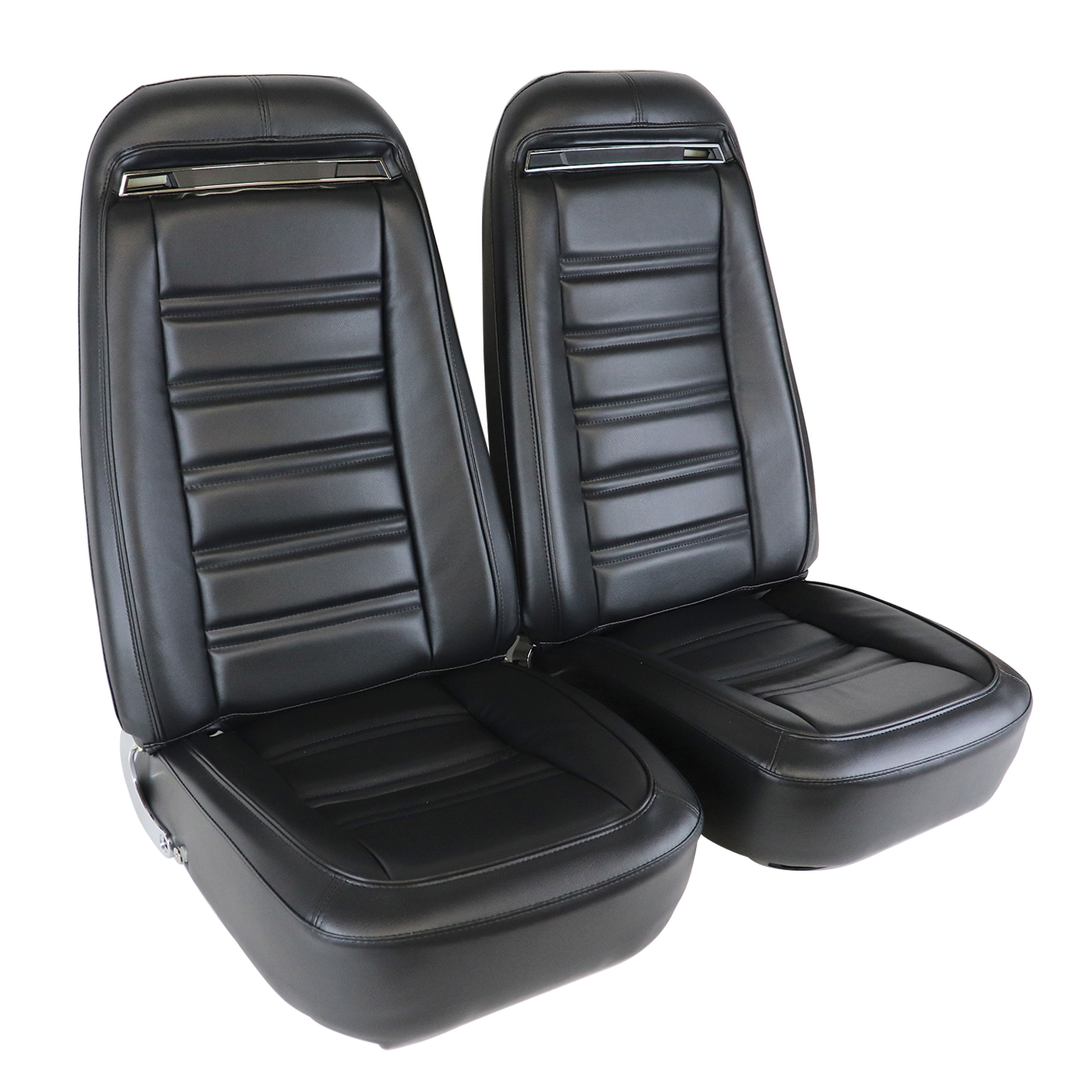 1975 C3 Corvette Mounted Seats Black "Leather-Like" Vinyl With Shoulder Harness