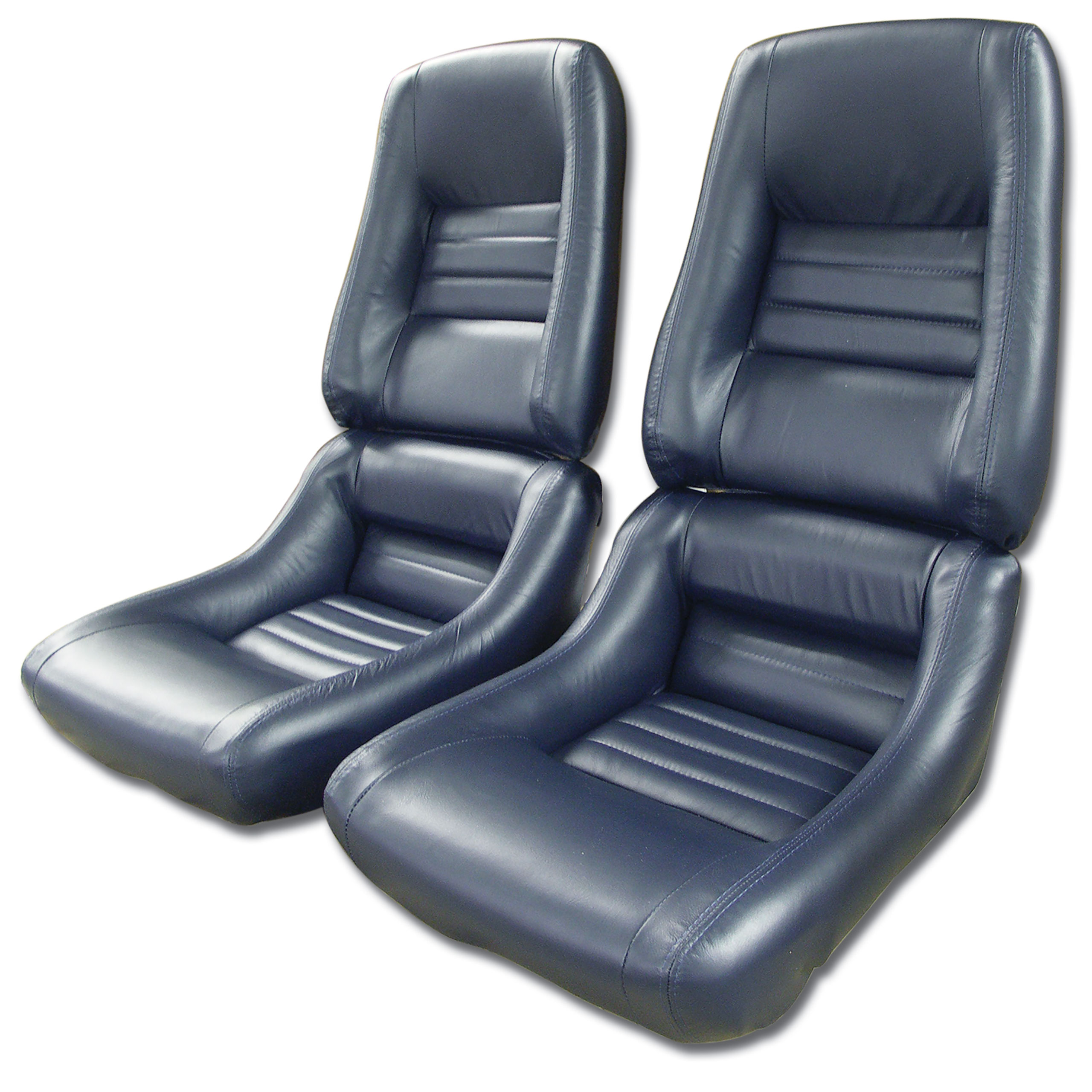 1979-1981 C3 Corvette Mounted Leather Seat Covers Dark Blue 100%-Leather 4" Bolster