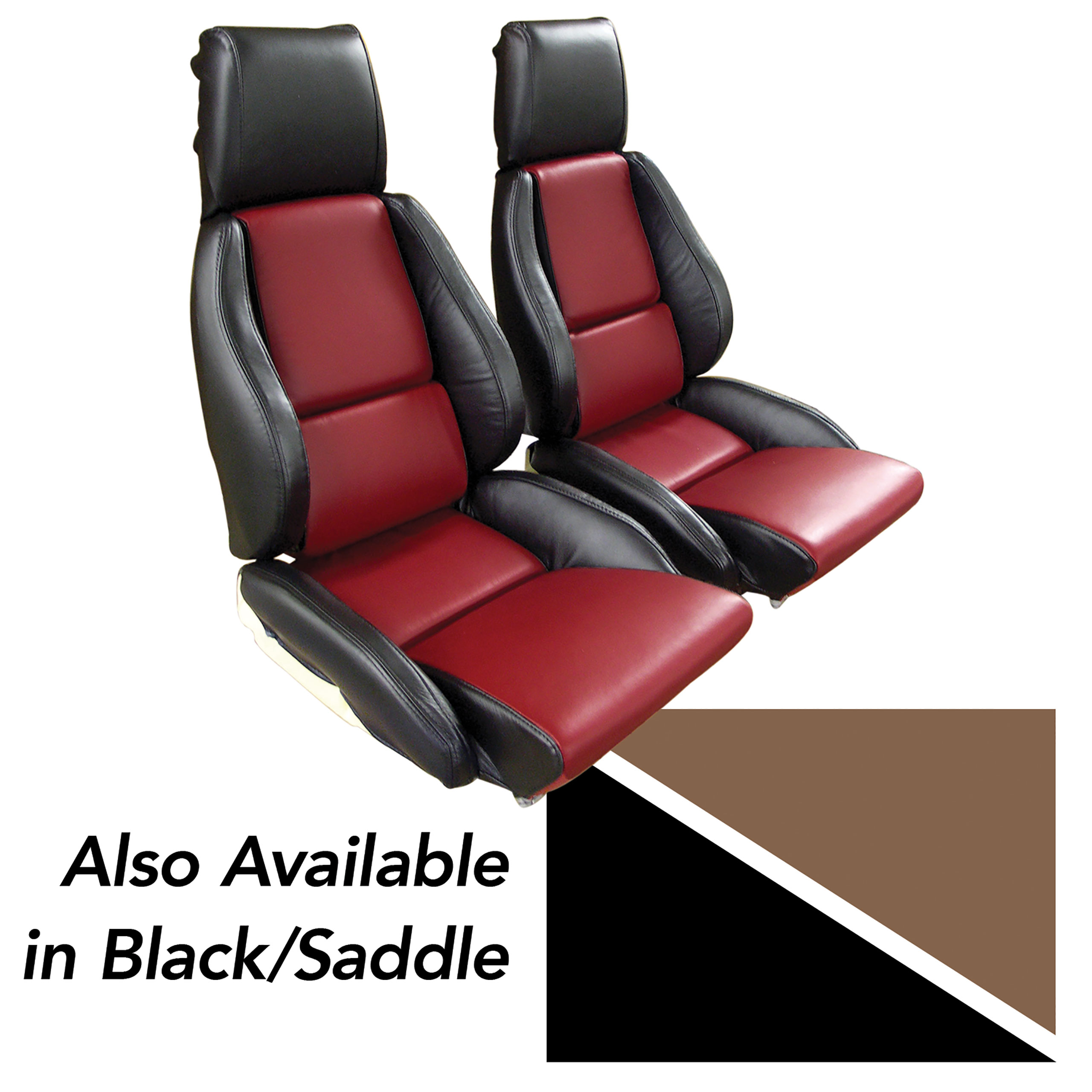 1988 C4 Corvette Mounted 100% Leather Standard Seat Covers - Black /Saddle 2-Tone