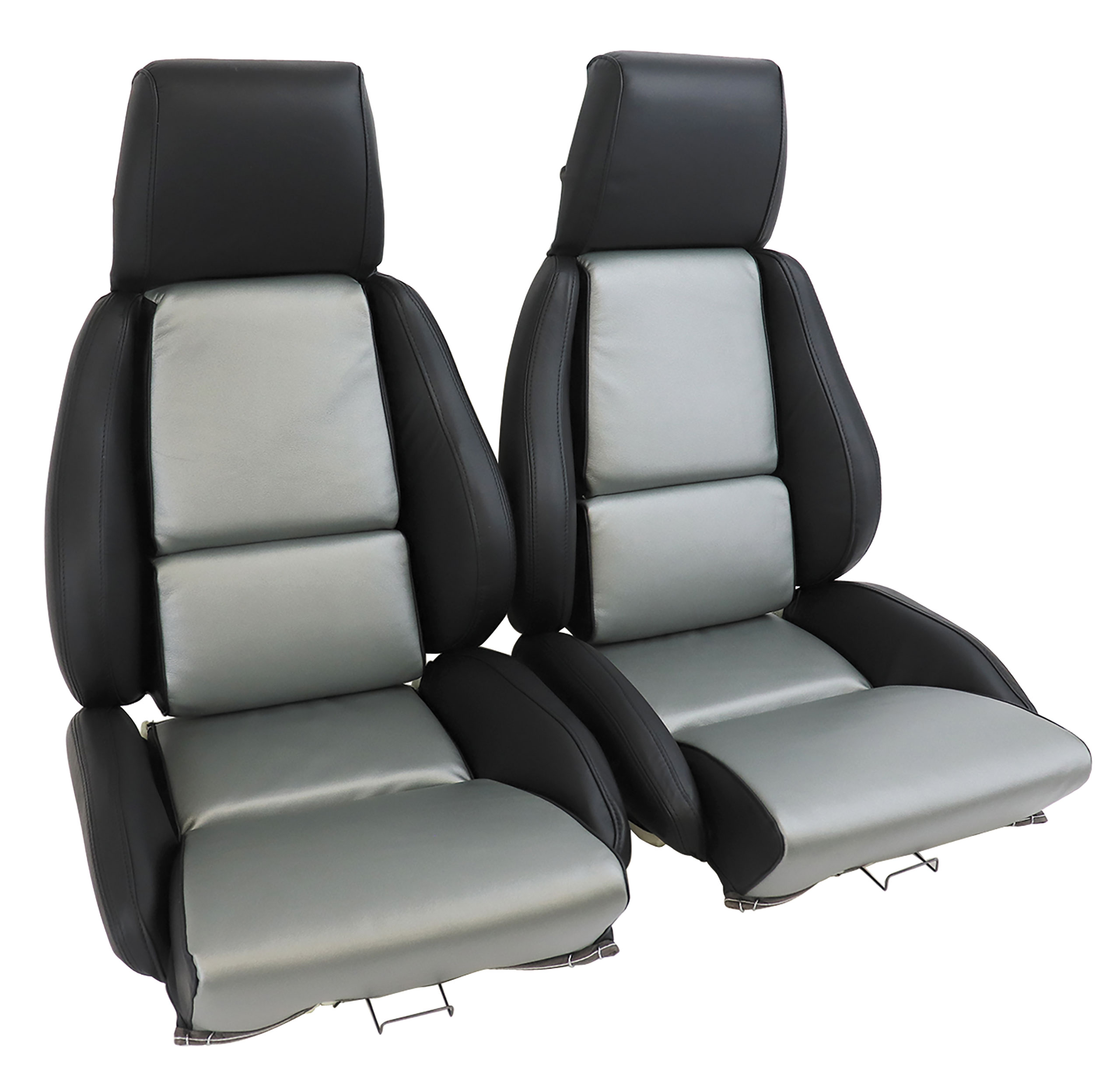 1984-1988 C4 Corvette Mounted 100% Leather Standard Seat Covers - Black /Gray 2-Tone