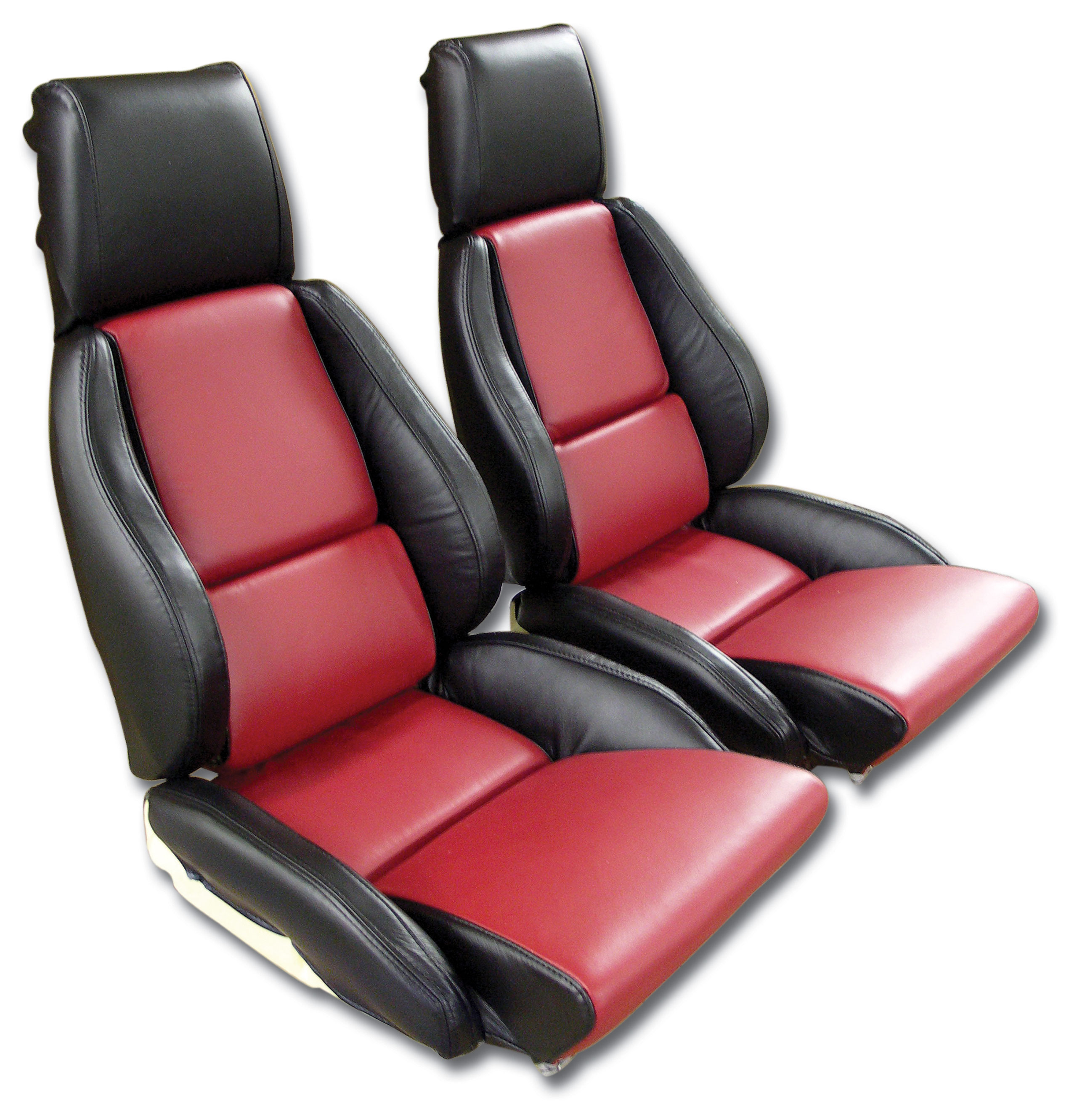 1986-1988 C4 Corvette Mounted 100% Leather Standard Seat Covers - Black /Red 2-Tone