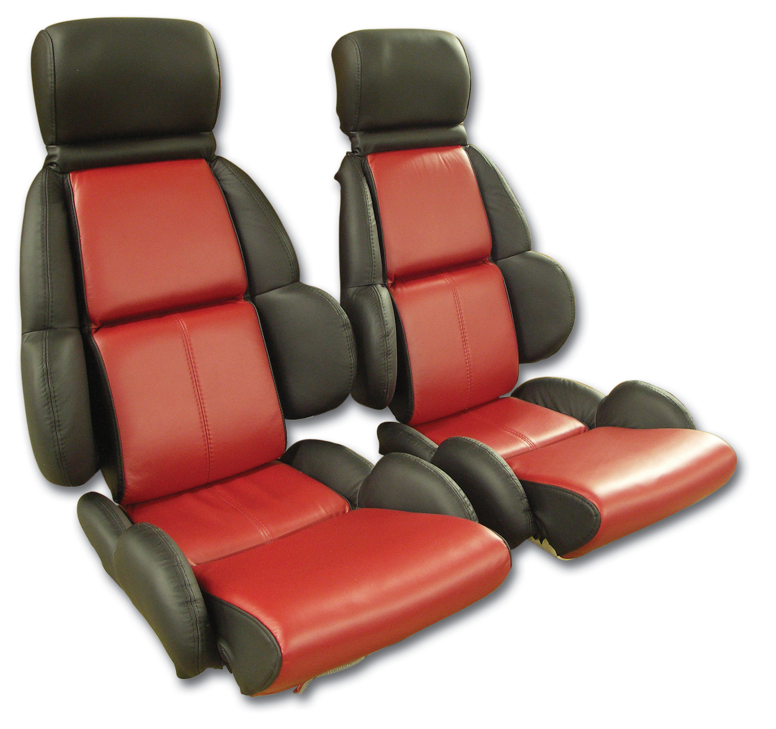 1989-1992 C4 Corvette Mounted 100% Leather Standard Seat Covers - Black /Red 2-Tone