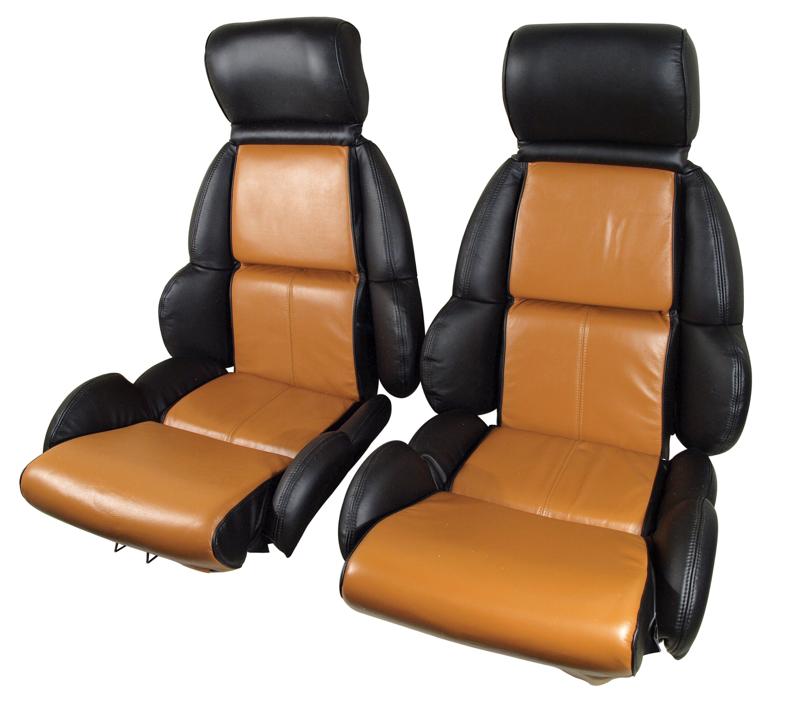 1989-1992 C4 Corvette Mounted 100% Leather Standard Seat Covers - Black /Saddle 2-Tone