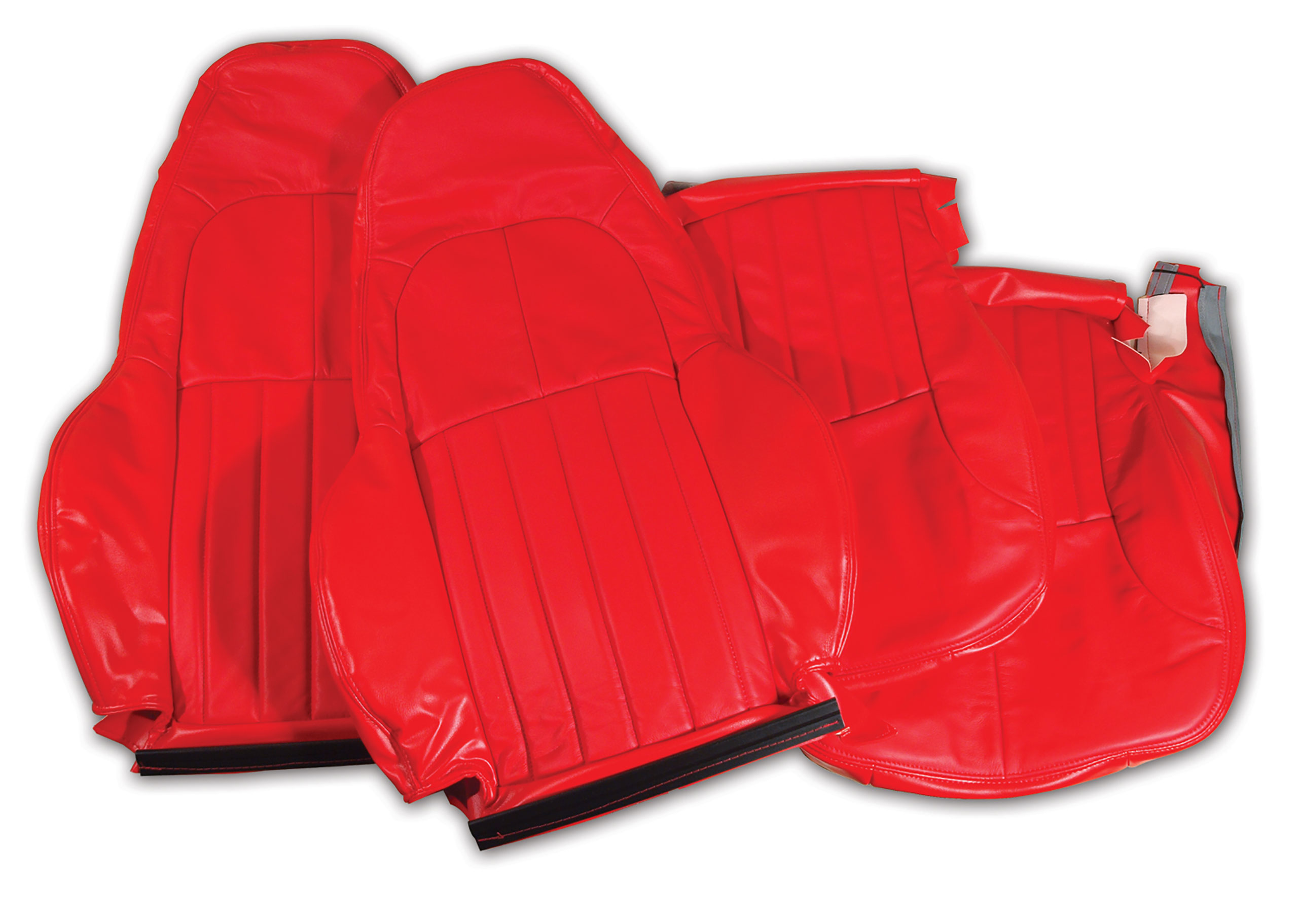 2000-2004 C5 Corvette Leather Standard Seat Covers W/Vinyl Trim - Torch Red