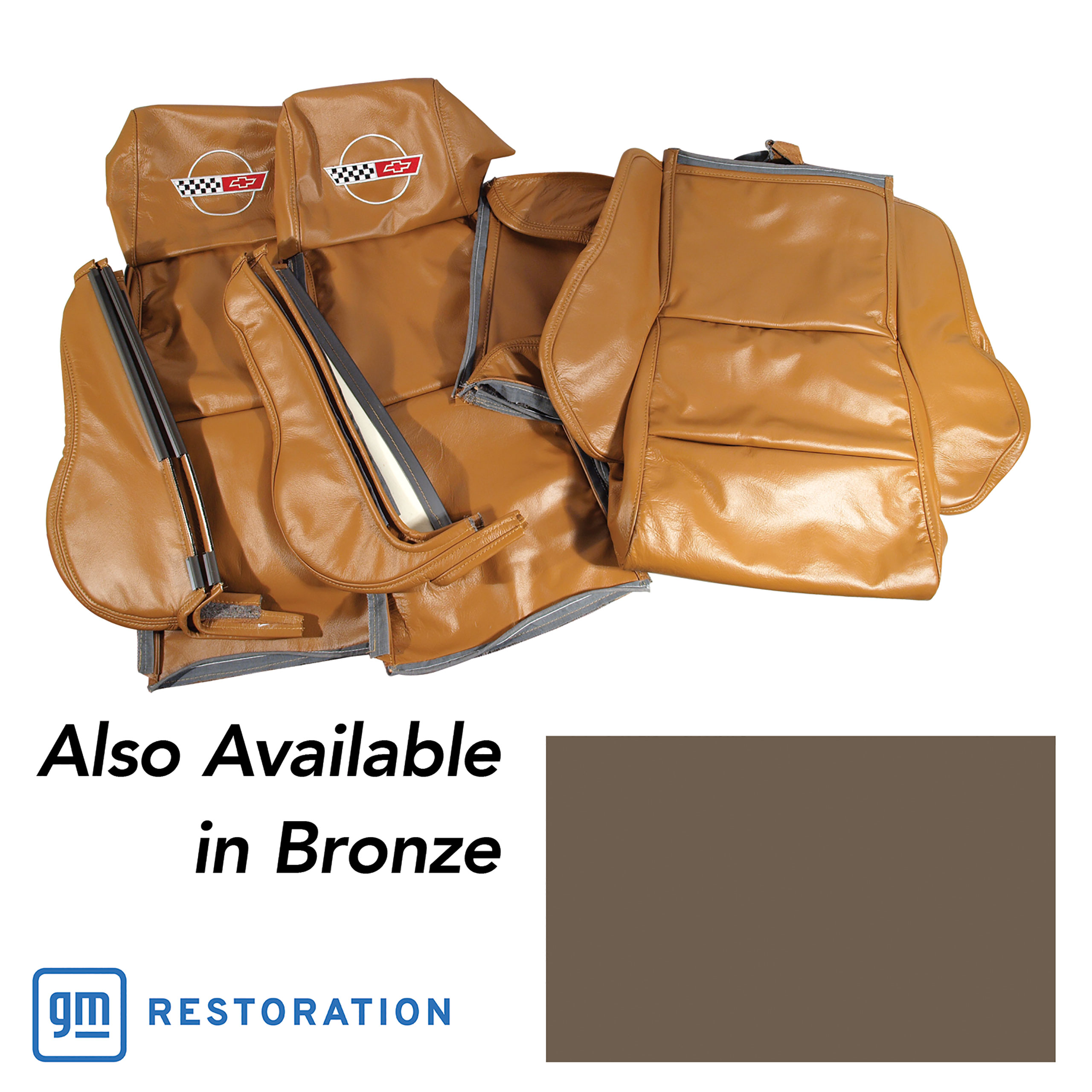 1984-1987 C4 Corvette OE Style Embroidered Sport Leather Seat Covers W/Non-Perf Inserts - Bronze