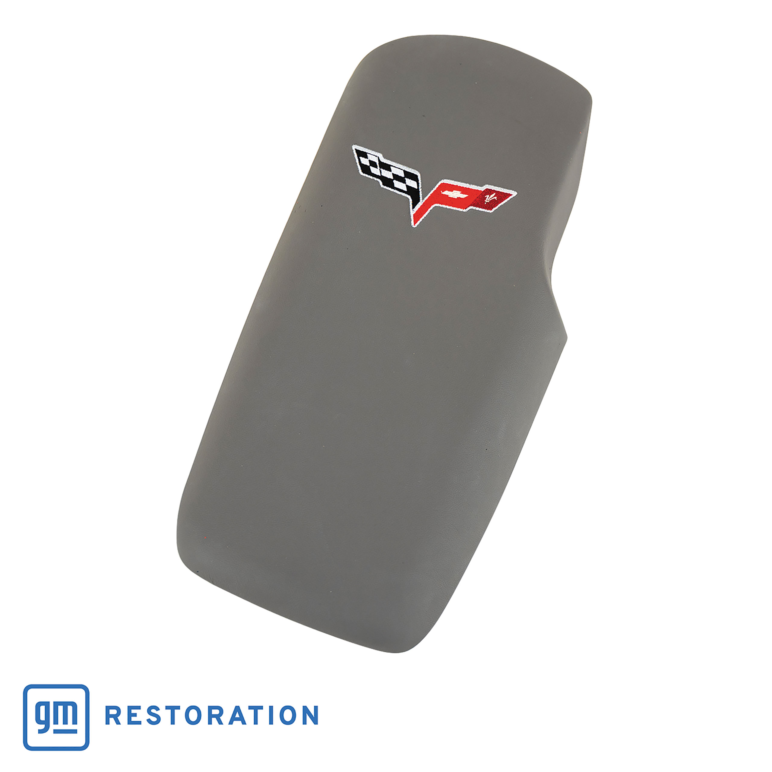 2005-2013 C6 Corvette Embroidered Console Lid In Dark Titanium W/Silver Cross Flag Logo