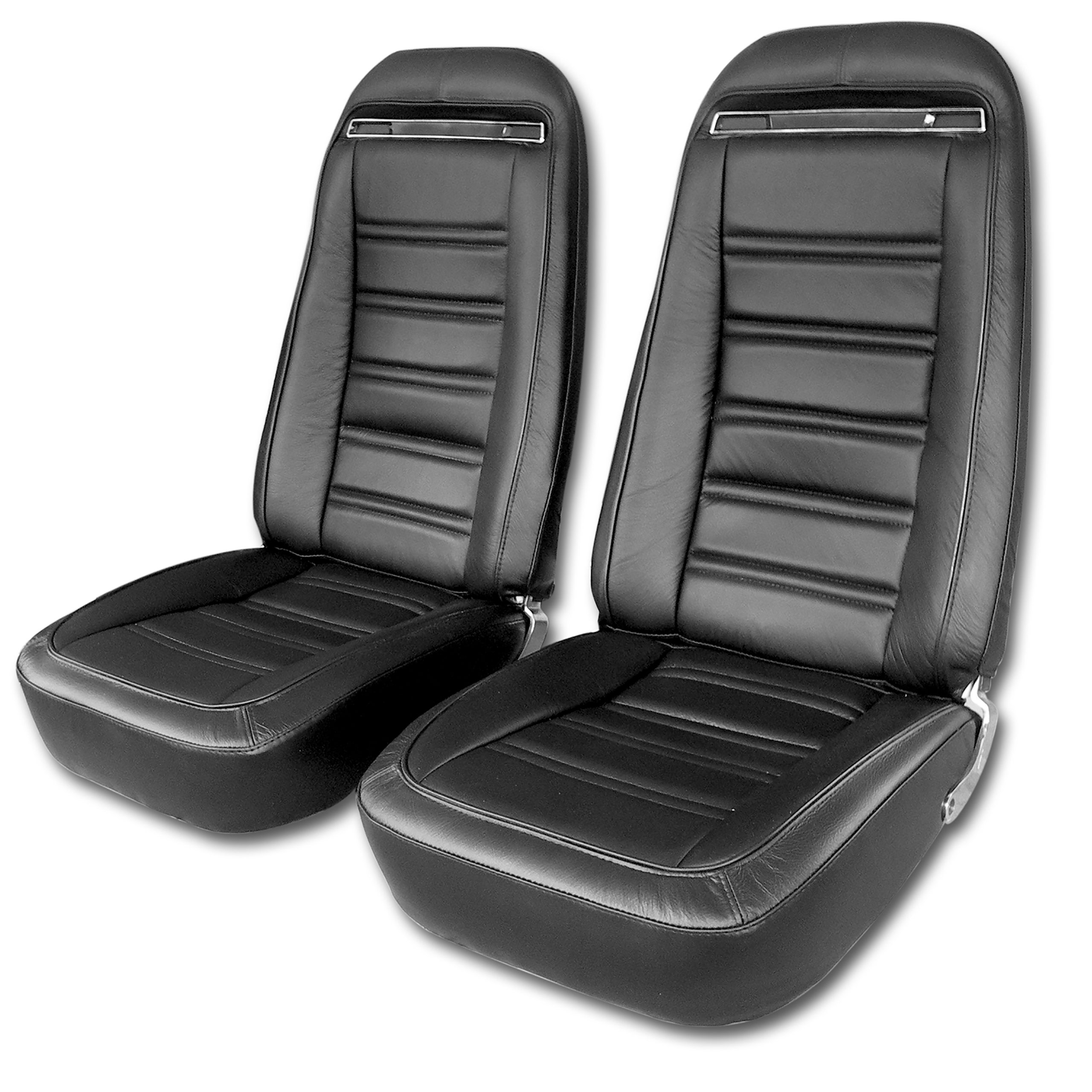 1972 C3 Corvette Mounted Seats Driver Black Leather Vinyl With Shoulder Harness