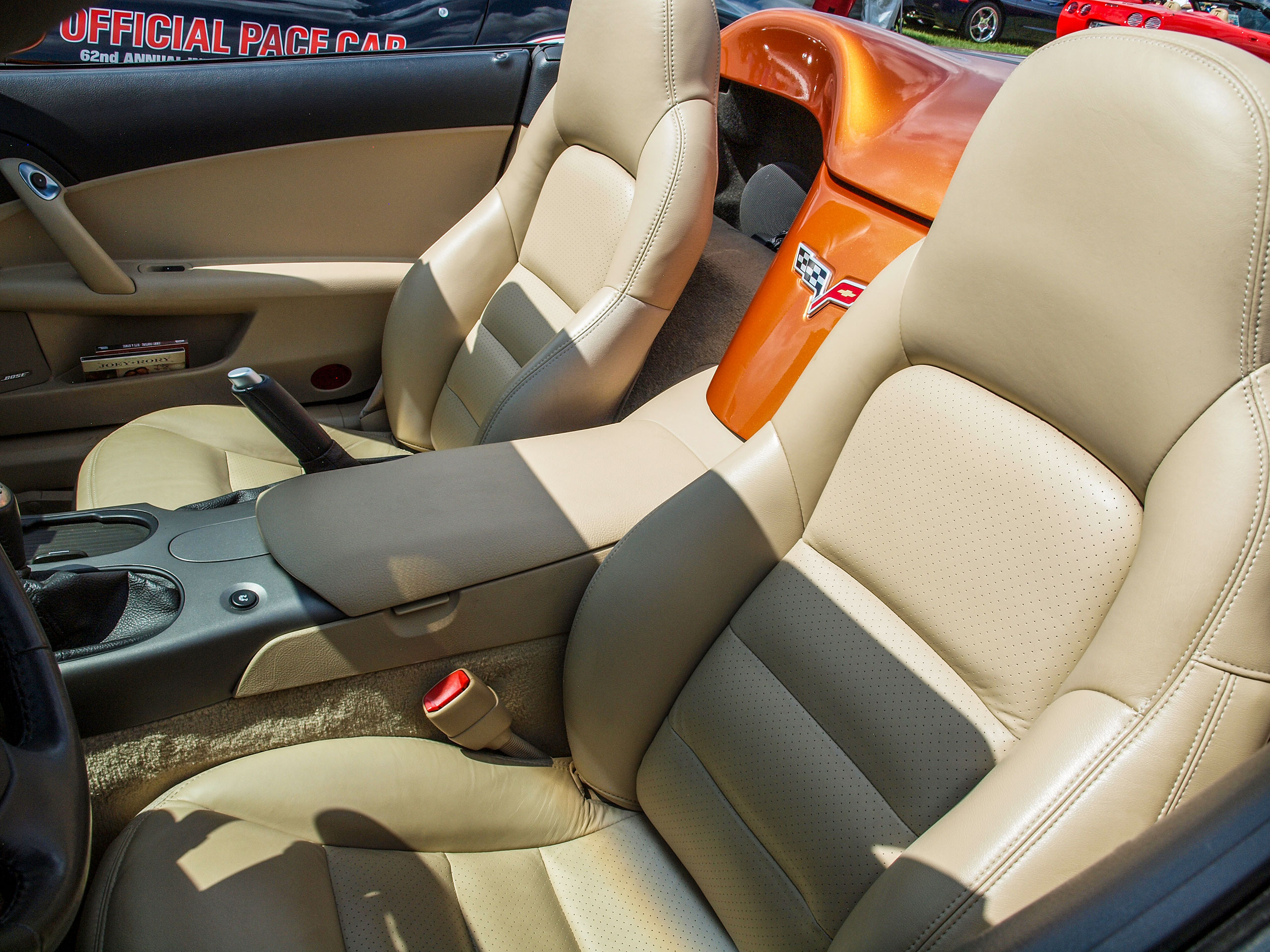 2005-2011 C6 Corvette Leather Standard Seat Covers W/Vinyl Trim - Cashmere