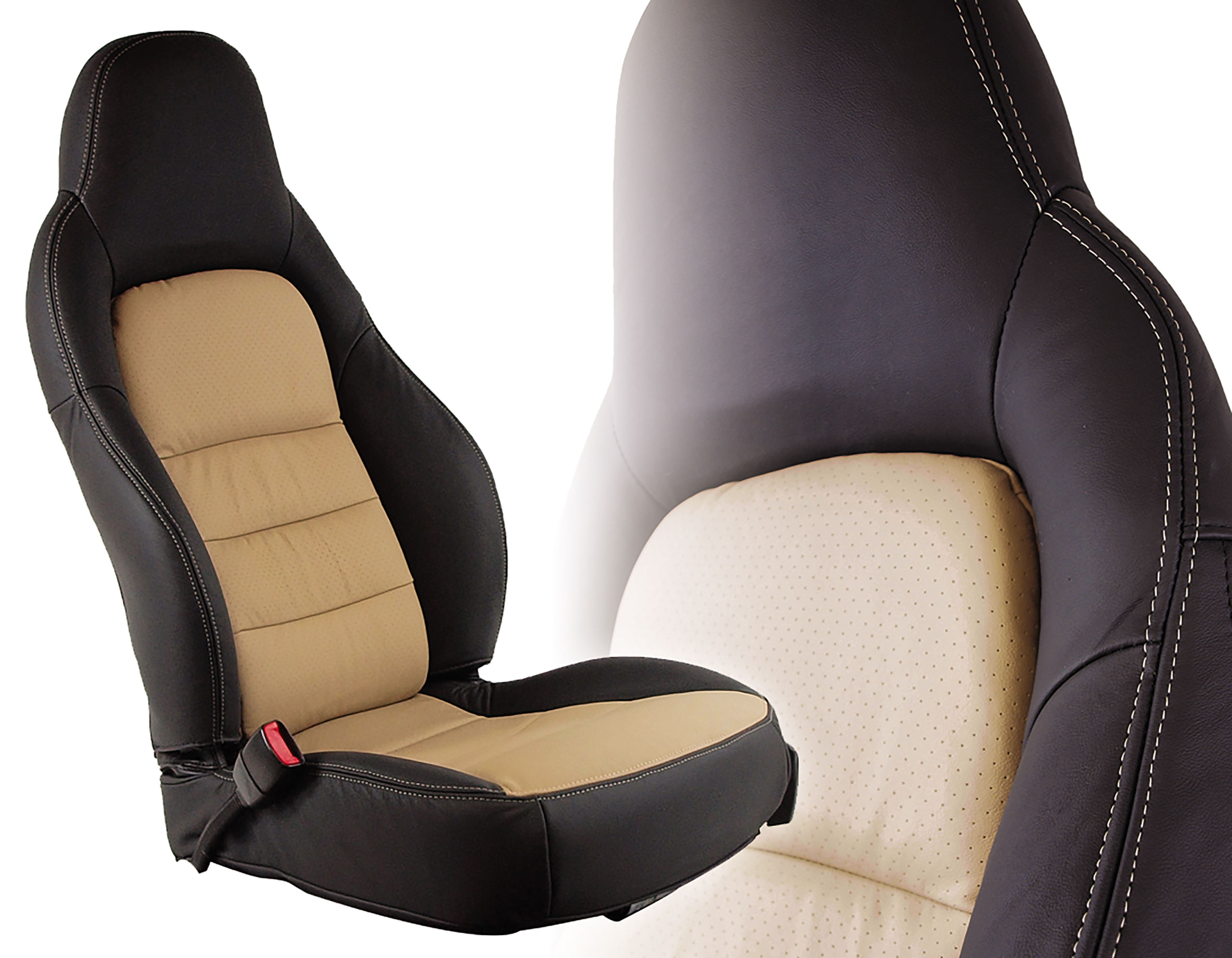 2005-2011 C6 Corvette 100% Leather Standard Seat Covers - Ebony & Cashmere