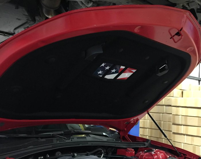 6th Generation camaro airbrushed american flag theme hood liner badges