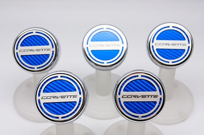 Blue Oval Industries 2014-2019 C7 Corvette Engine Cap Covers Crossed Flags & Carbon Fiber Inlays 